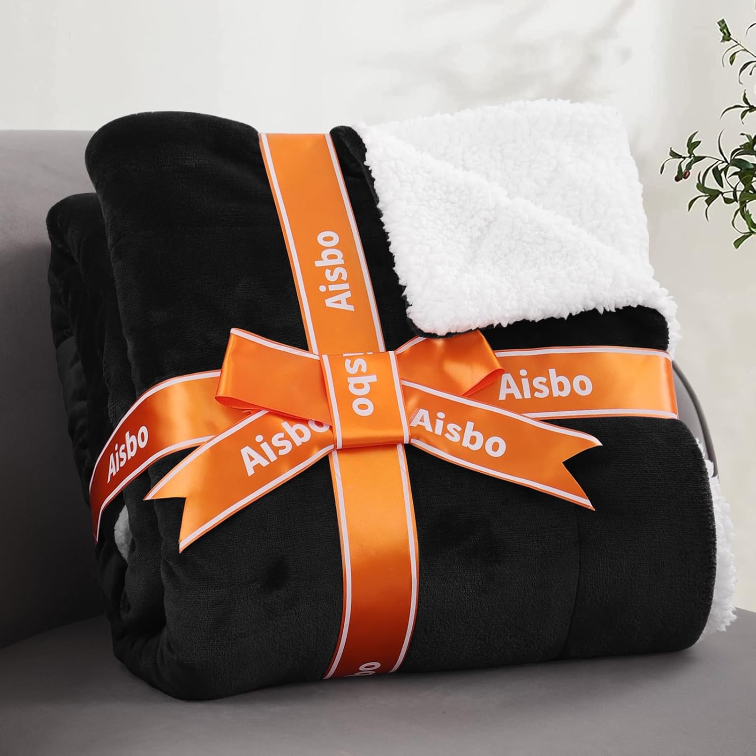 Aisbo Manta cálida individual  Manta reversible de franela Sherpa extra gruesa negra para cama de tamaño individual, manta de invierno de felpa