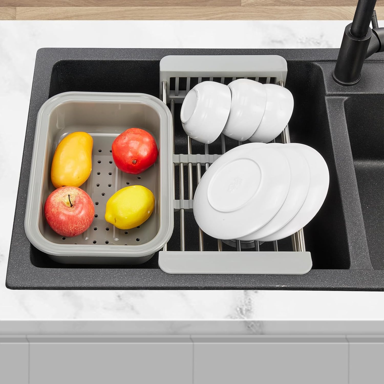 Colador extensible para cocina sobre el fregadero, cesta colador para fregadero de cocina, colador coladorutilizado para limpieza de verduras y
