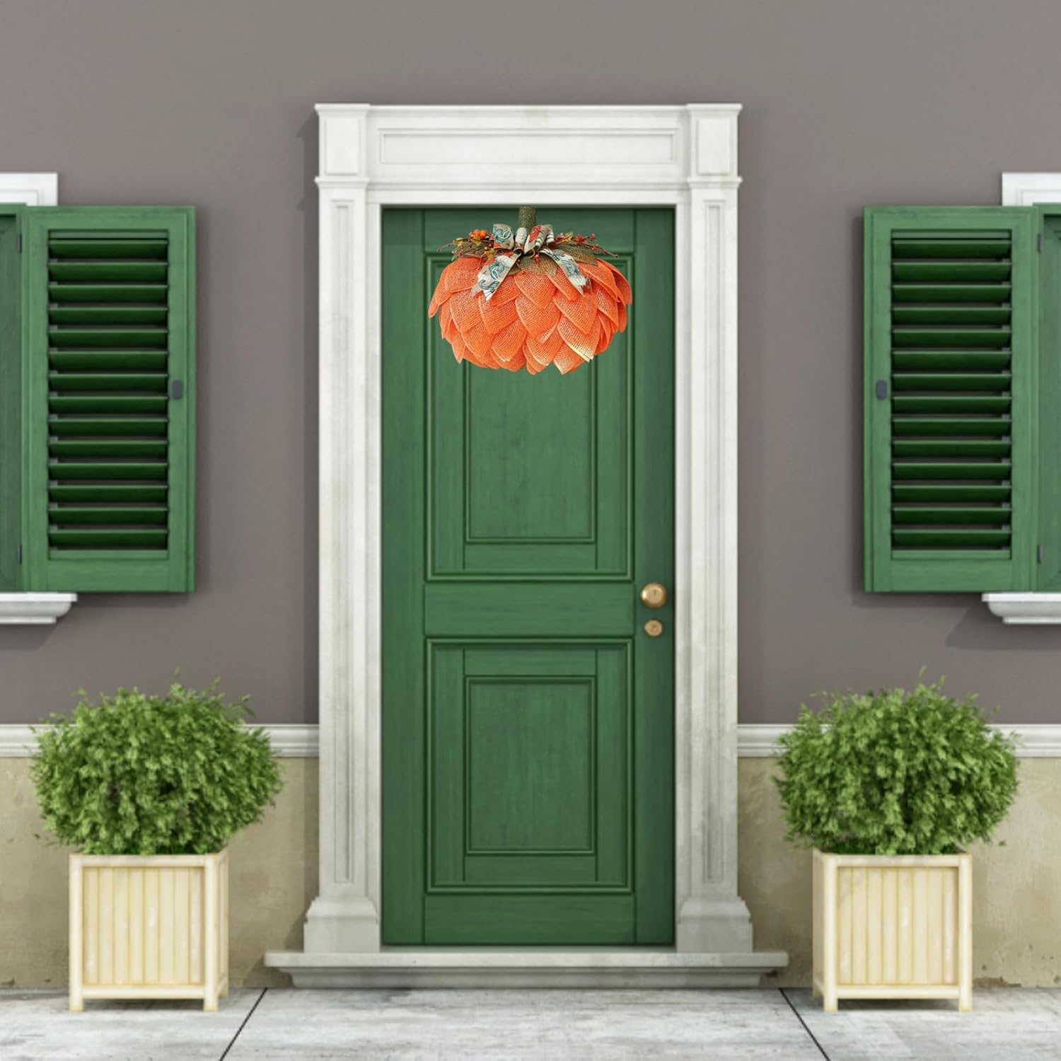Corona de arpillera de otoño, corona de calabaza de arpillera, corona de calabaza de Acción de Gracias para puerta delantera, decoración de calabaza