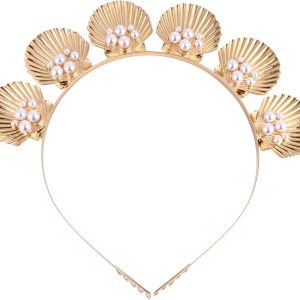 Minkissy Diadema de perlas de concha dorada, corona de conchas de mar, tiara de perlas de diosa con peine para mujeres y niñas, boda, Navidad, Minkissy Diadema de perlas de concha dorada, corona de conchas de mar, tiara de perlas de diosa con peine para mujeres y niñas, boda, Navidad,