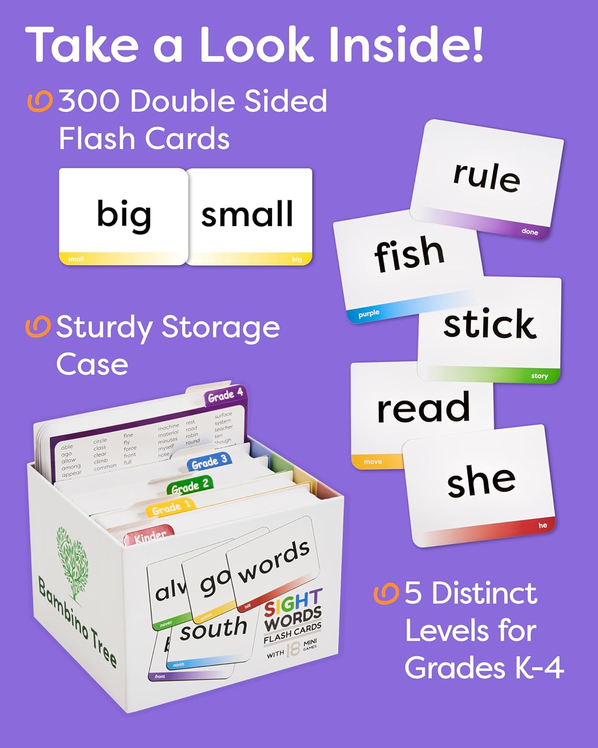 Sight Words Flash Cards Kindergarten Educación de 1er a 4 grado – 600 palabras de la lista de palabras a la vista de Dolch y Fry’s en tarjetas flash