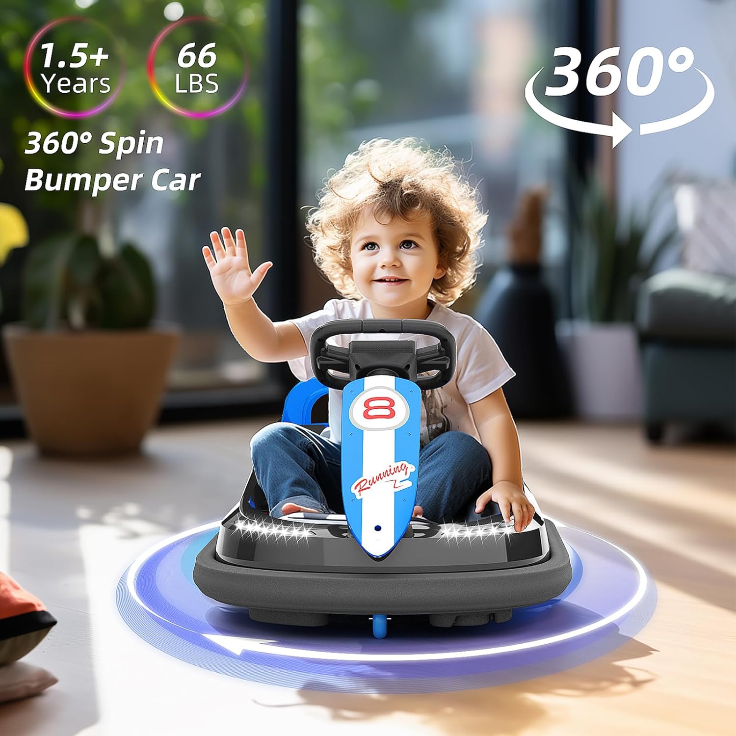 Glaf Coche de parachoques eléctrico para niños pequeños con luces LED giratorio de 360 grados y música, regalos de cumpleaños para niños y niñas