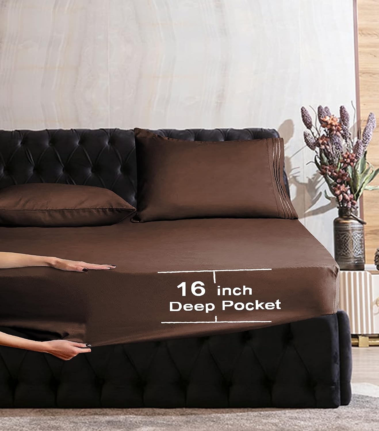 Mocassi Juego de sábanas tamaño matrimonial, sábanas y fundas de almohada de lujo para hotel de 1800 Premier – Sábanas ultrasuaves, transpirables y