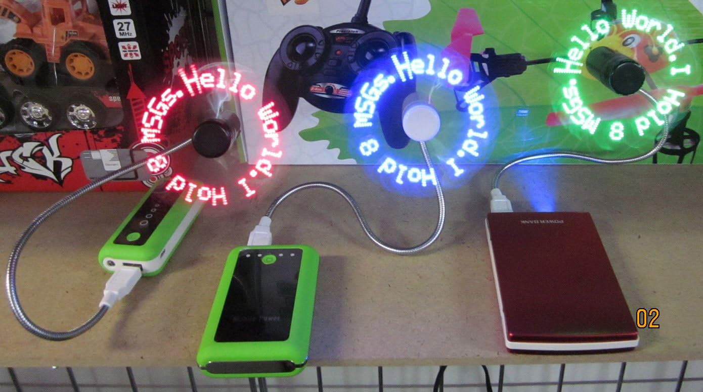 PowerTRC Ventilador de mensaje programable LED con dibujo personalizado – alimentado por USB (LED verde)