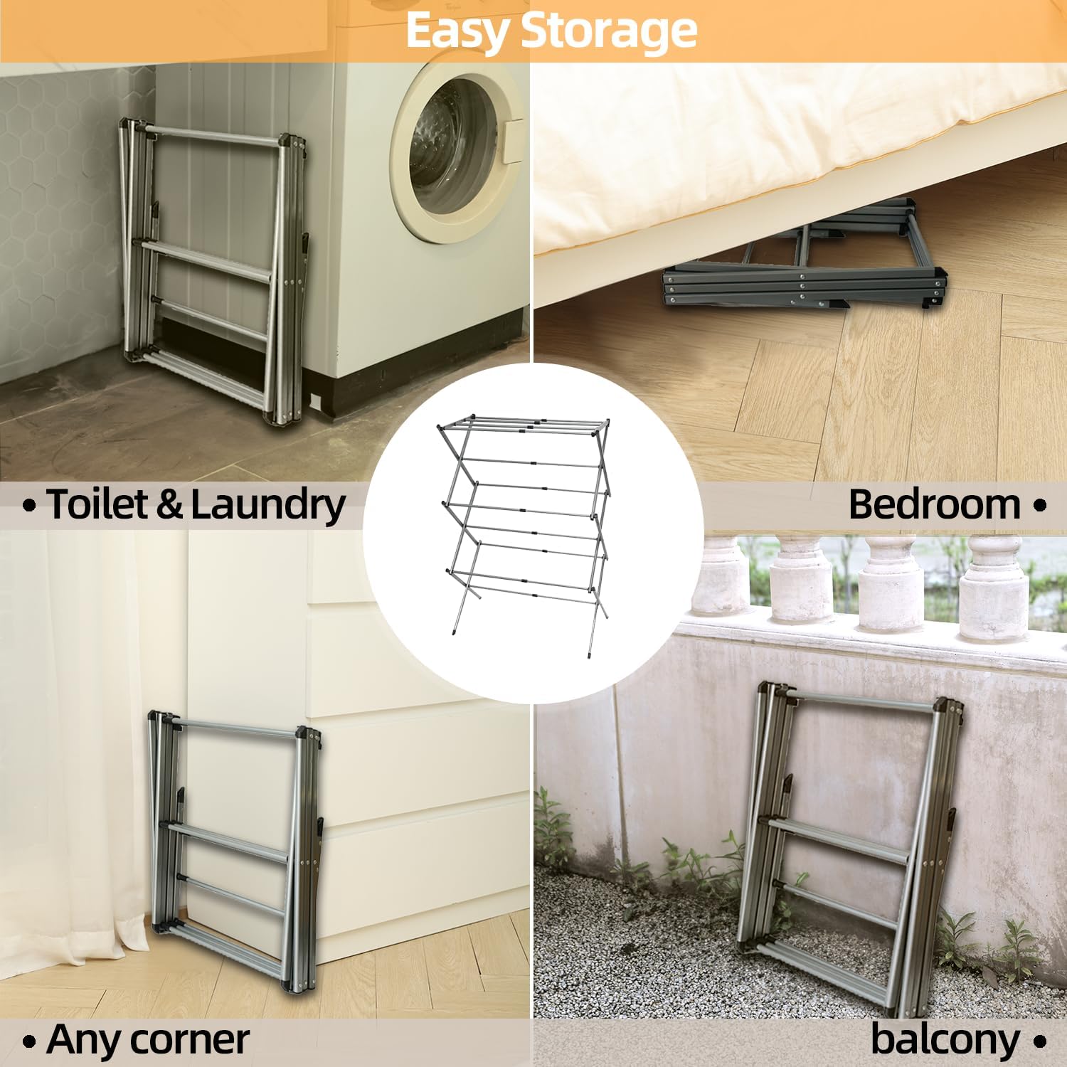 Estante de secado de ropa, estante plegable de 3 niveles, doble prevención de óxido, estante de lavandería móvil y expandible para el hogar al aire