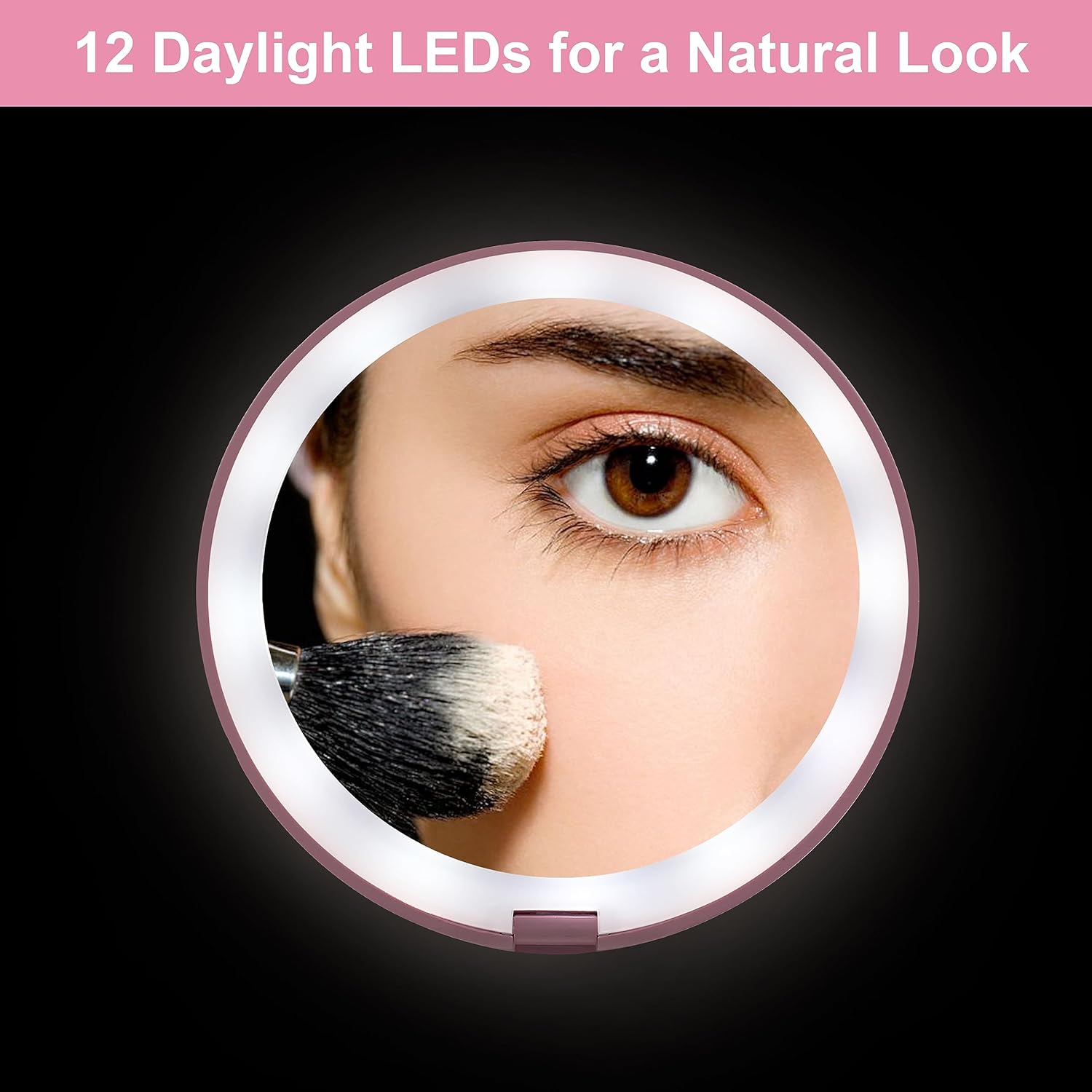 Espejo de maquillaje de viaje, espejo compacto con aumento 1x10x, portátil, pequeño espejo iluminado con luz LED, espejo de mano para bolso y