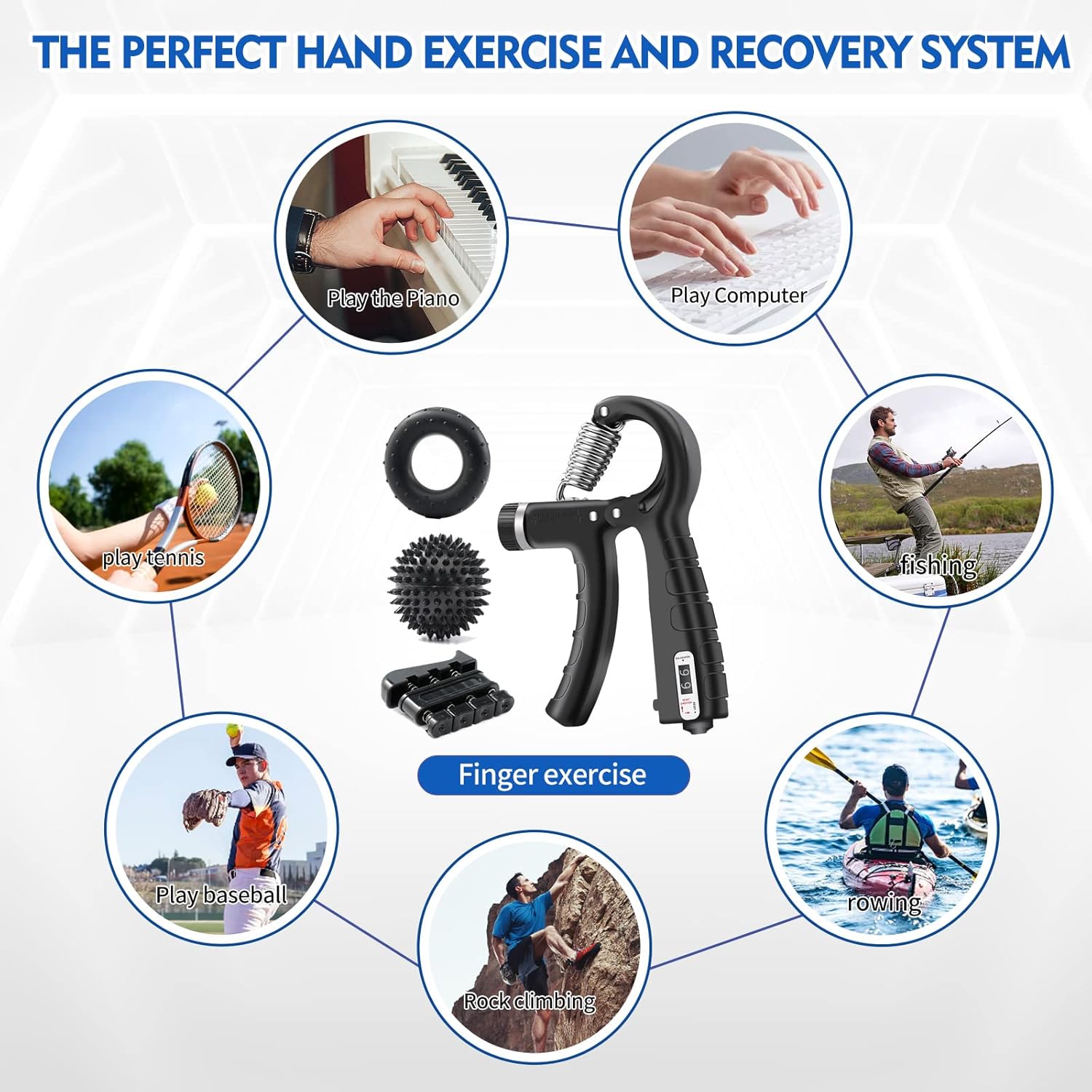 SOUFORCE Kit de fortalecimiento de agarre de mano (paquete de 7), entrenador de fuerza de agarre ajustable, entrenador de entrenamiento de