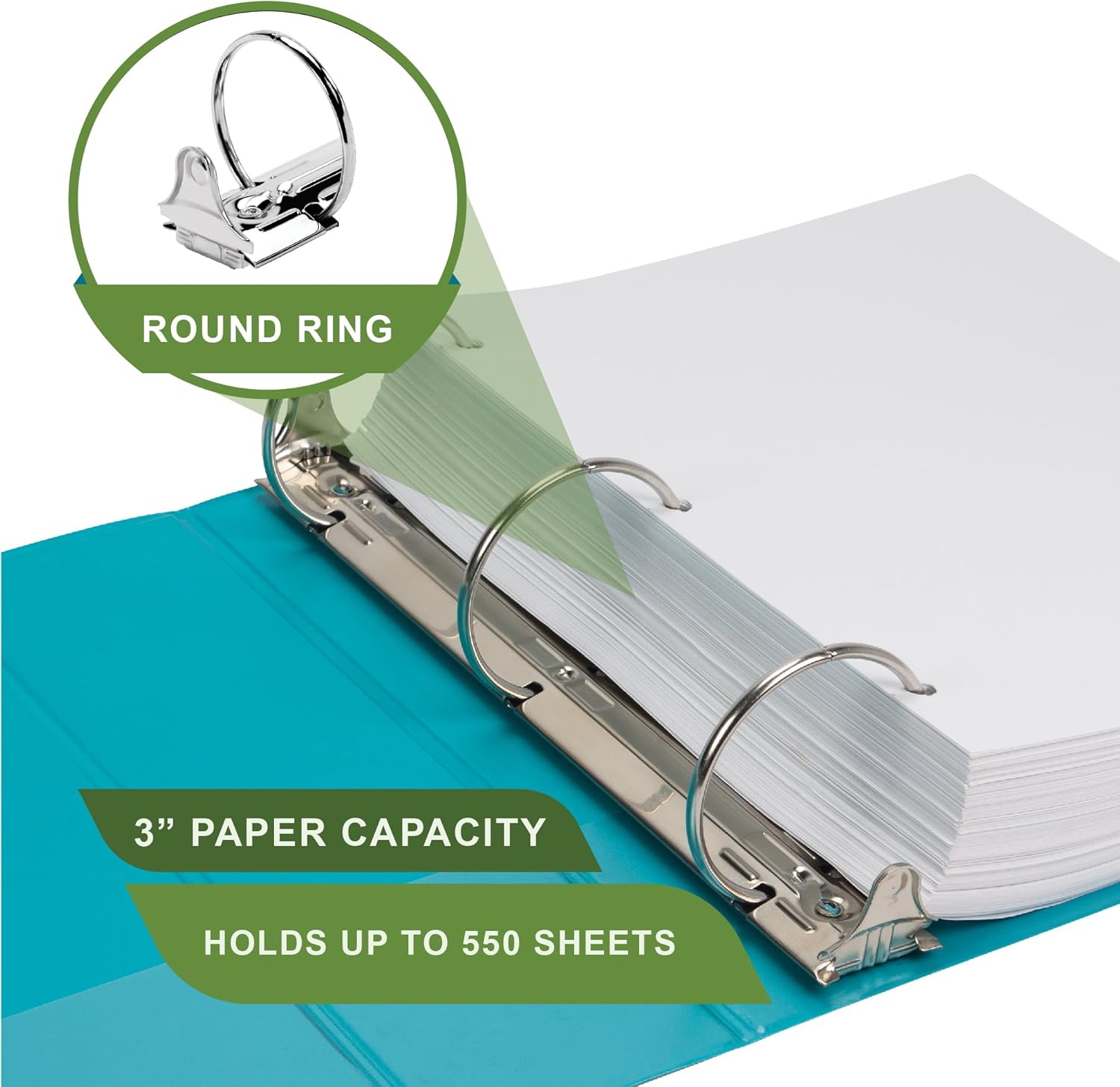 Samsill Earth’s Choice – Carpeta resistente y a la moda con 3 anillos redondos de 3 pulgadas, con hasta 25% de plástico a base de plantas,