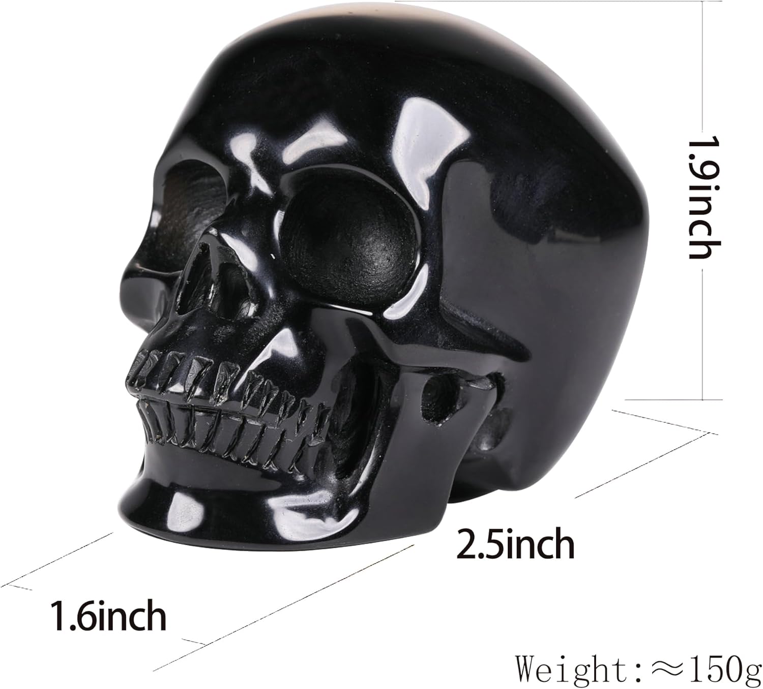 Estatua decorativa de calavera de cristal de obsidiana negra de 2.5 pulgadas, piedra curativa de cristal, escultura de calavera humana tallada a