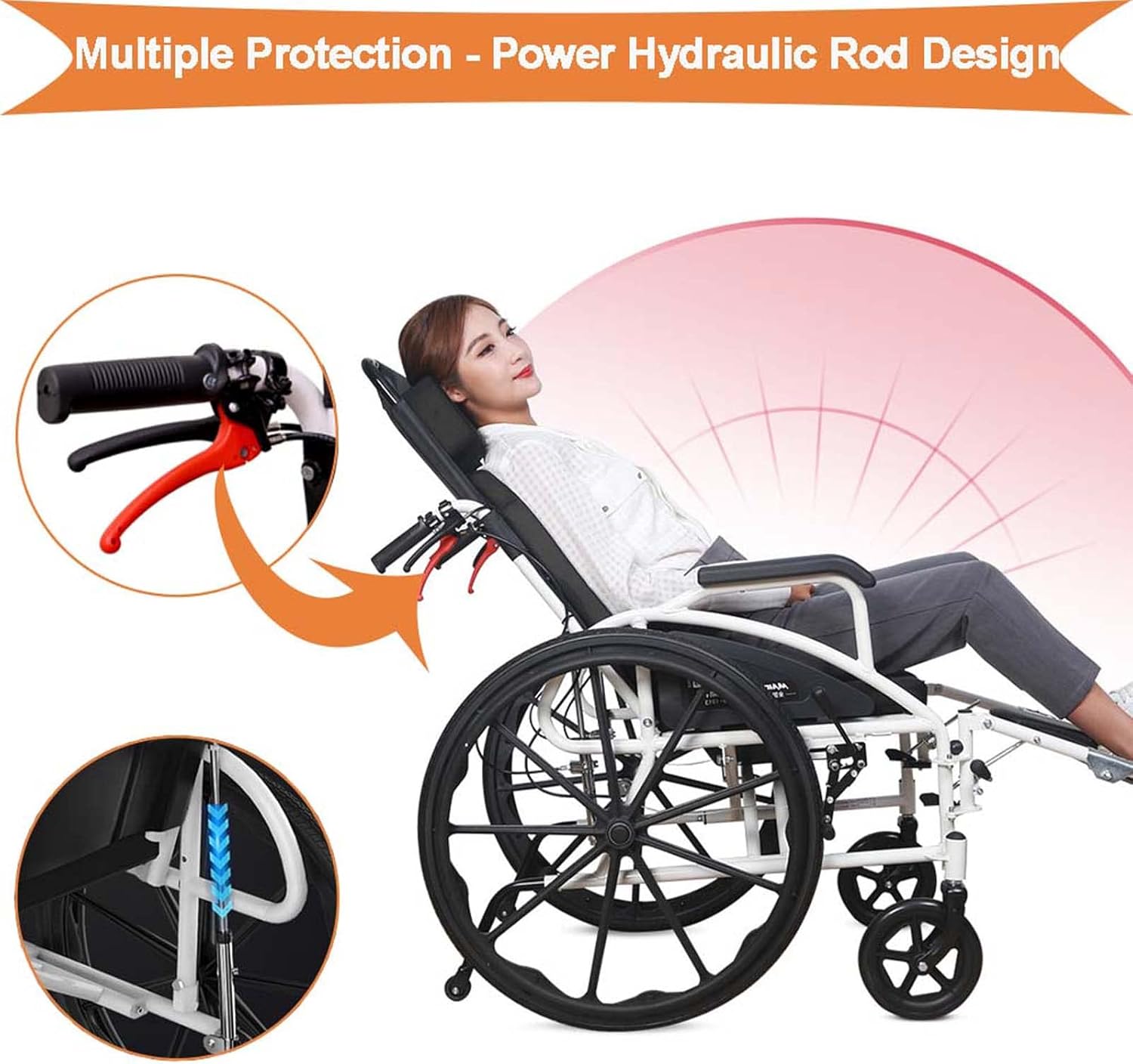 Silla de ruedas reclinable completa para adultos, sillas de ruedas plegables ligeras, respaldo alto y reposacabezas extraíbles, silla de ruedas