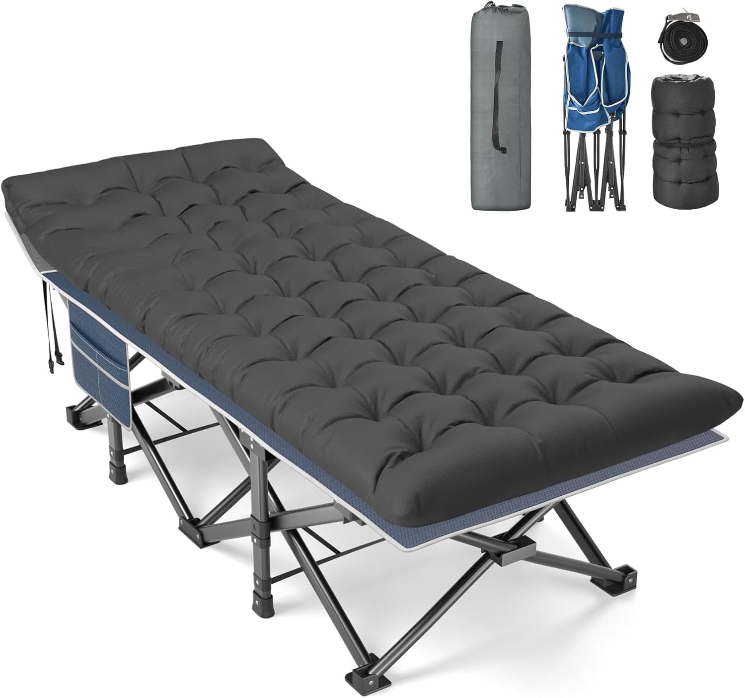 Slendor Catre de campamento plegable XXL para adultos, 79 pulgadas de largo x 32 pulgadas de ancho x 19 pulgadas de alto, catre de campamento de
