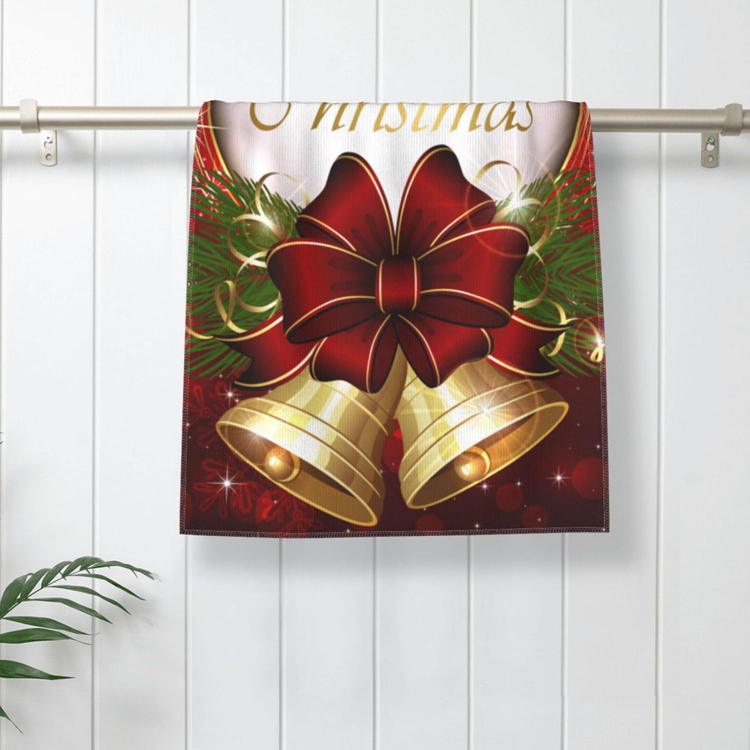 DADABULIU Toalla de mano con diseño de campanilla de Navidad con copos de nieve, toallas de cocina con punta de los dedos, 27.5 x 15.7 pulgadas,