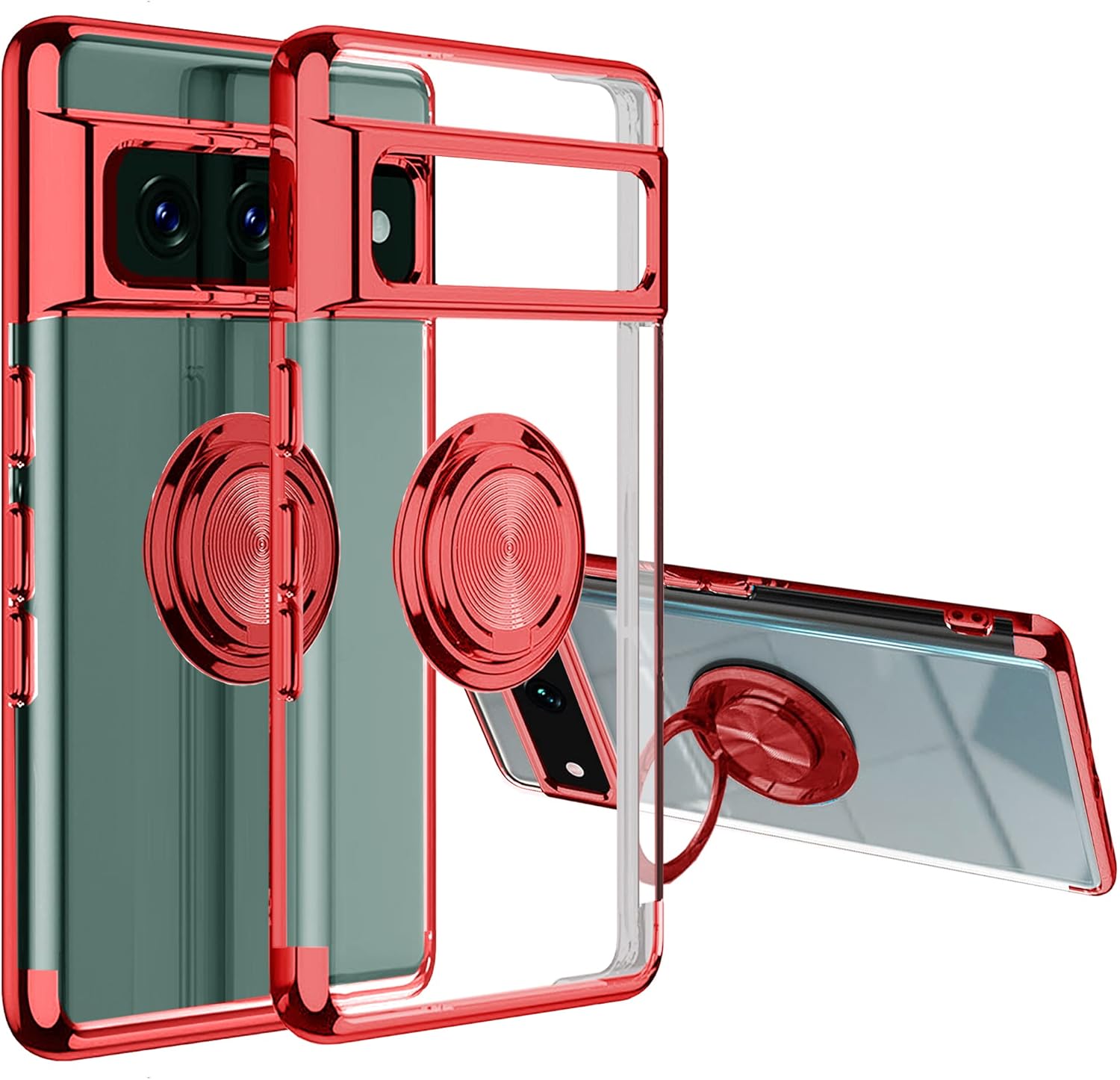 Funda Pixel 6A soporte de anillo de 360 transparente borde galvanizado silicona suave TPU protección a prueba de golpes cubierta delgada compatible