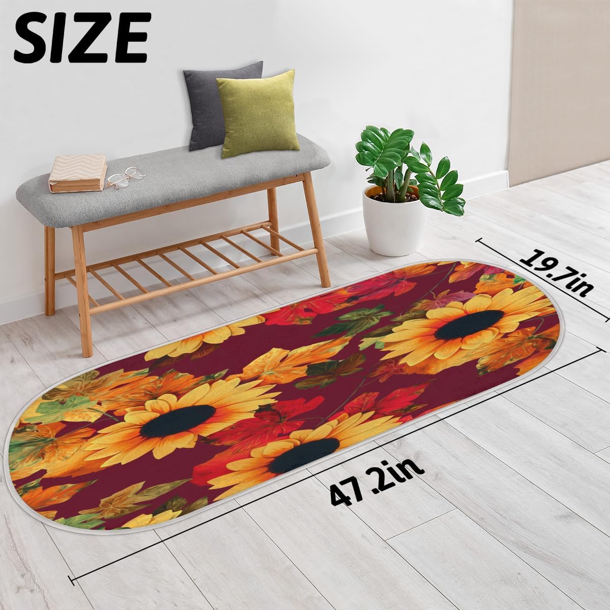 cfpolar Fall Maples Sunflower Bathroom Rugs Non-Slip Bath Rug Microfiber Bath Mat Absorbent Kitchen Mats and Rugs Machine Washable Oval Plush Floor