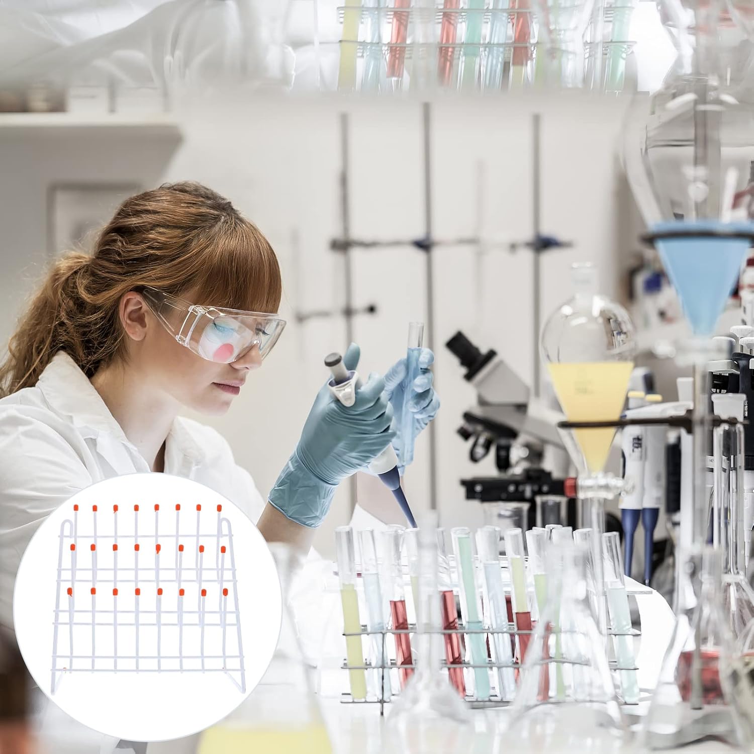 Baluue Estante de tubo de ensayo, estante de secado de laboratorio, cristalería de laboratorio, estante de drenaje de secado de escritorio, equipo
