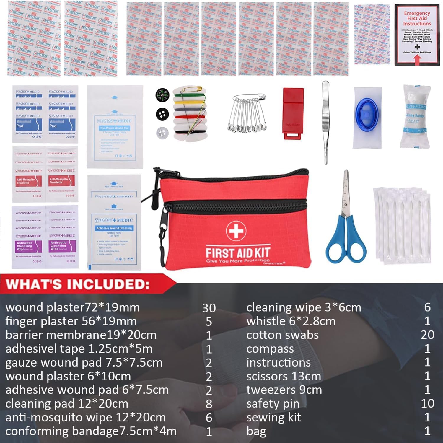 Kit de primeros auxilios de supervivencia de 100 piezas de bolsillo, ligero y compacto con cremalleras dobles (paquete de 5)