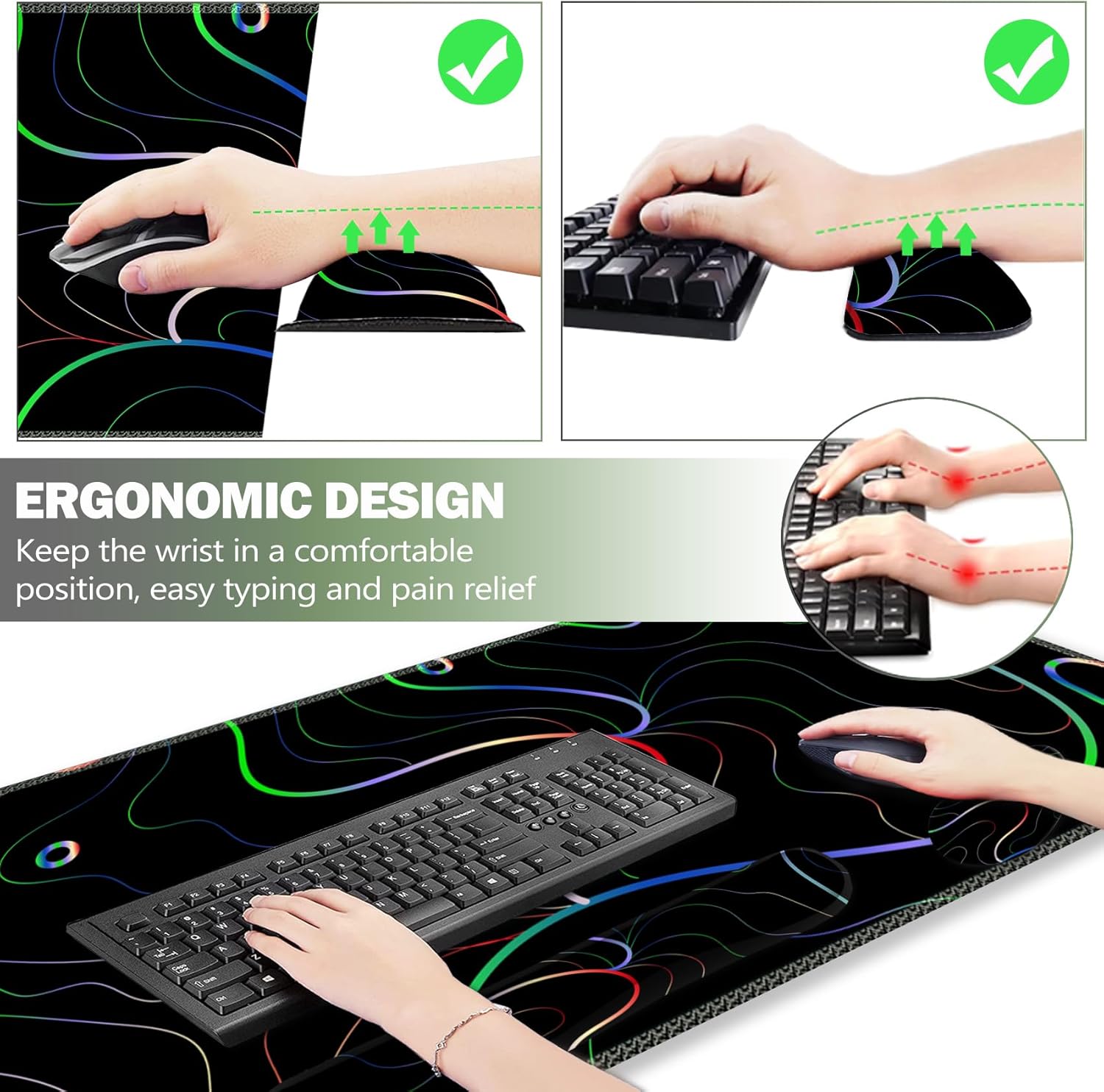 ARTSO Juego de soporte de muñeca para videojuegos, alfombrilla de escritorio grande XXL + soporte de muñeca para teclado + reposamuñecas para mouse