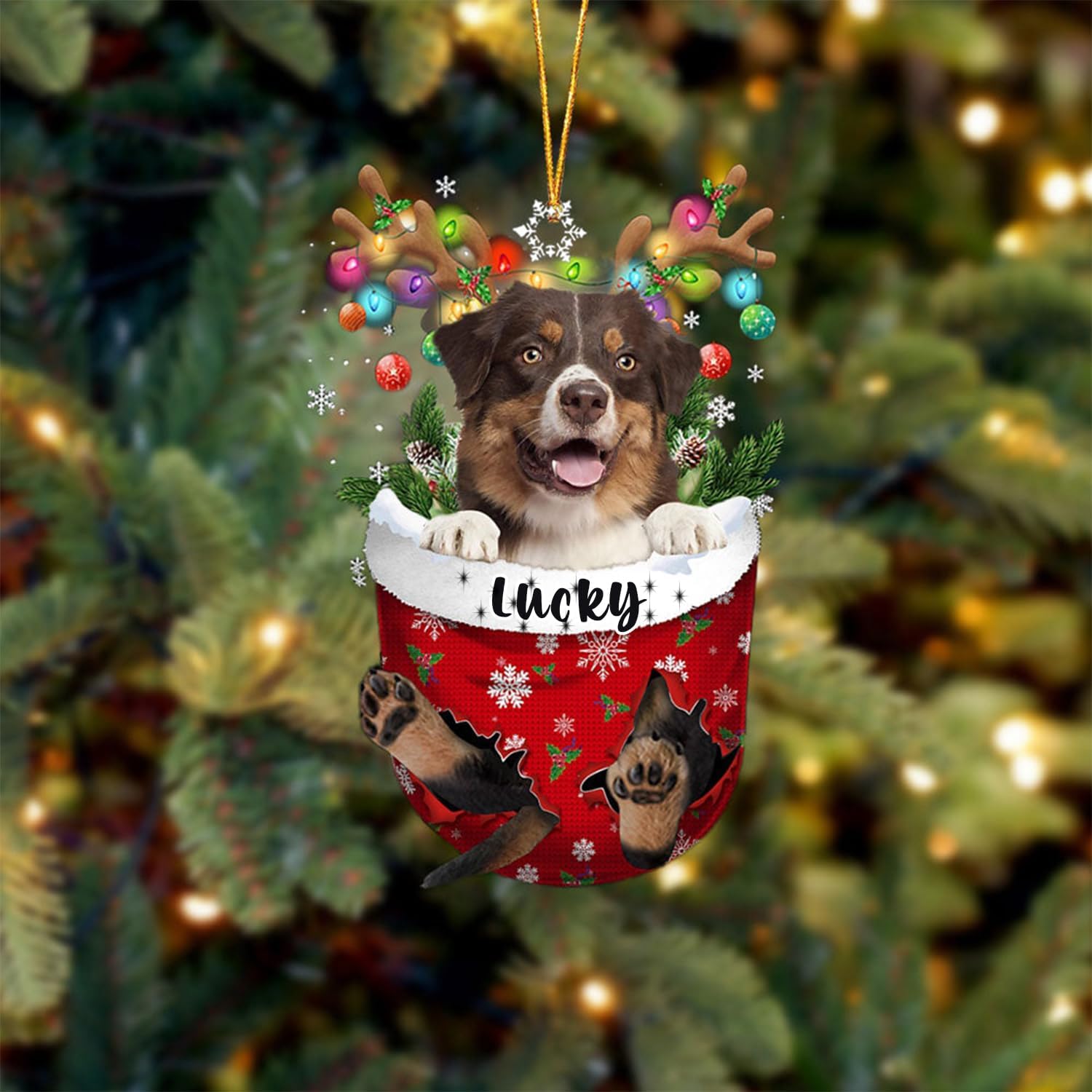 Adorno de Navidad personalizado para perro, pastor australiano de 3 pulgadas, adorno de bolsillo de nieve, adorno en forma de acrílico para perro,