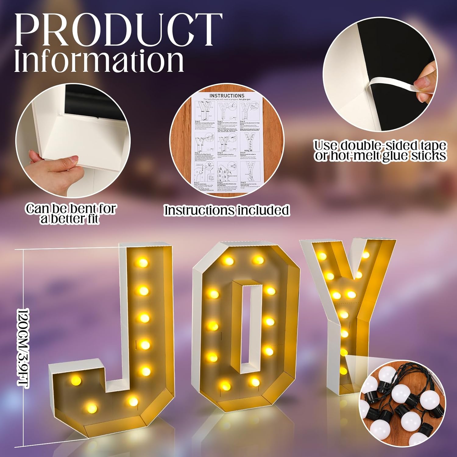 Letrero de Navidad iluminado con luces LED gigantes, letras de alegría iluminadas, letrero grande de Navidad para patio, decoración de marquesina a