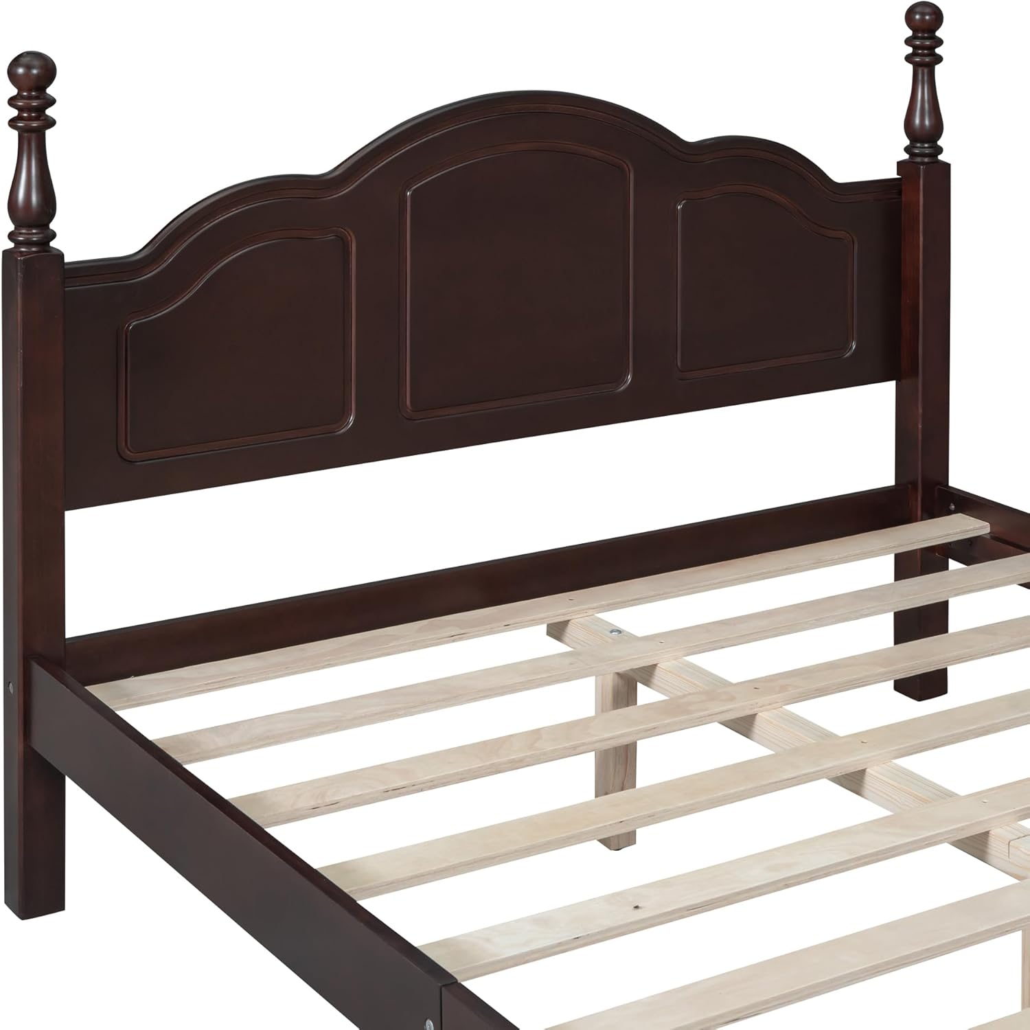 SOFTSEA Moderno marco de cama matrimonial con cabecero alto y estribo de madera