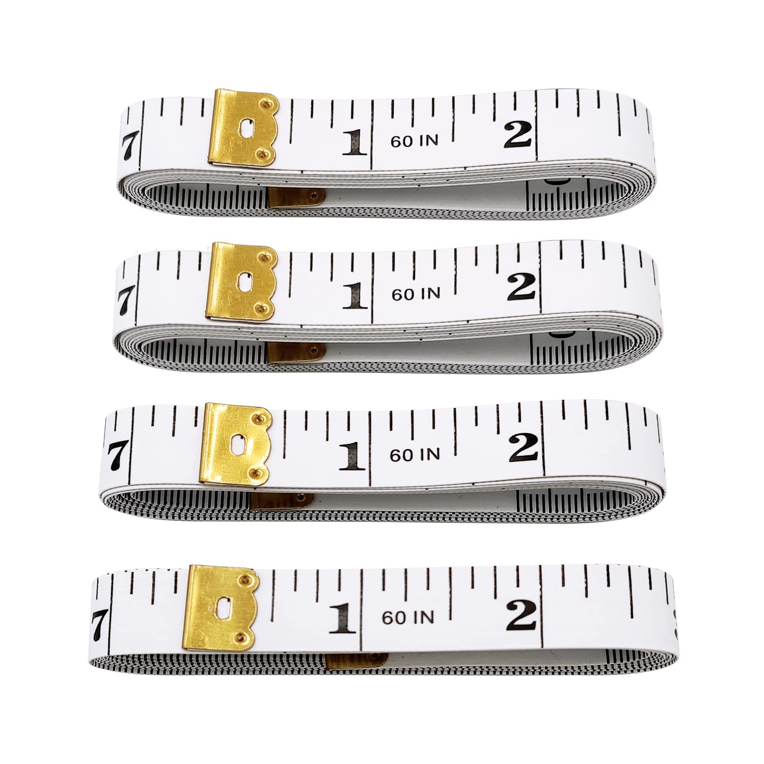 Paquete de 4 cintas métricas suaves de doble escala de 60 pulgadas, cinta métrica de tela para manualidades y medición médica del cuerpo, regla de