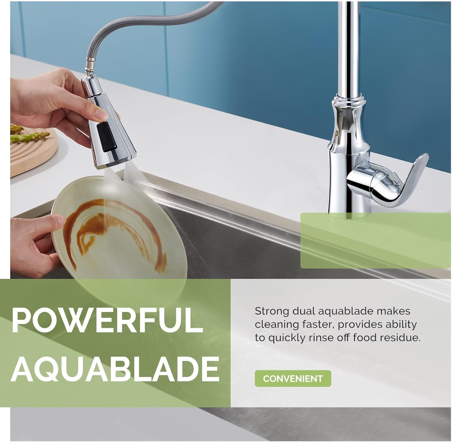 Angle Simple – Cabezal de repuesto para grifo de cocina, cromado, 3 funciones, cabezal de grifo dual Aquablade para fregadero de cocina, cabezal