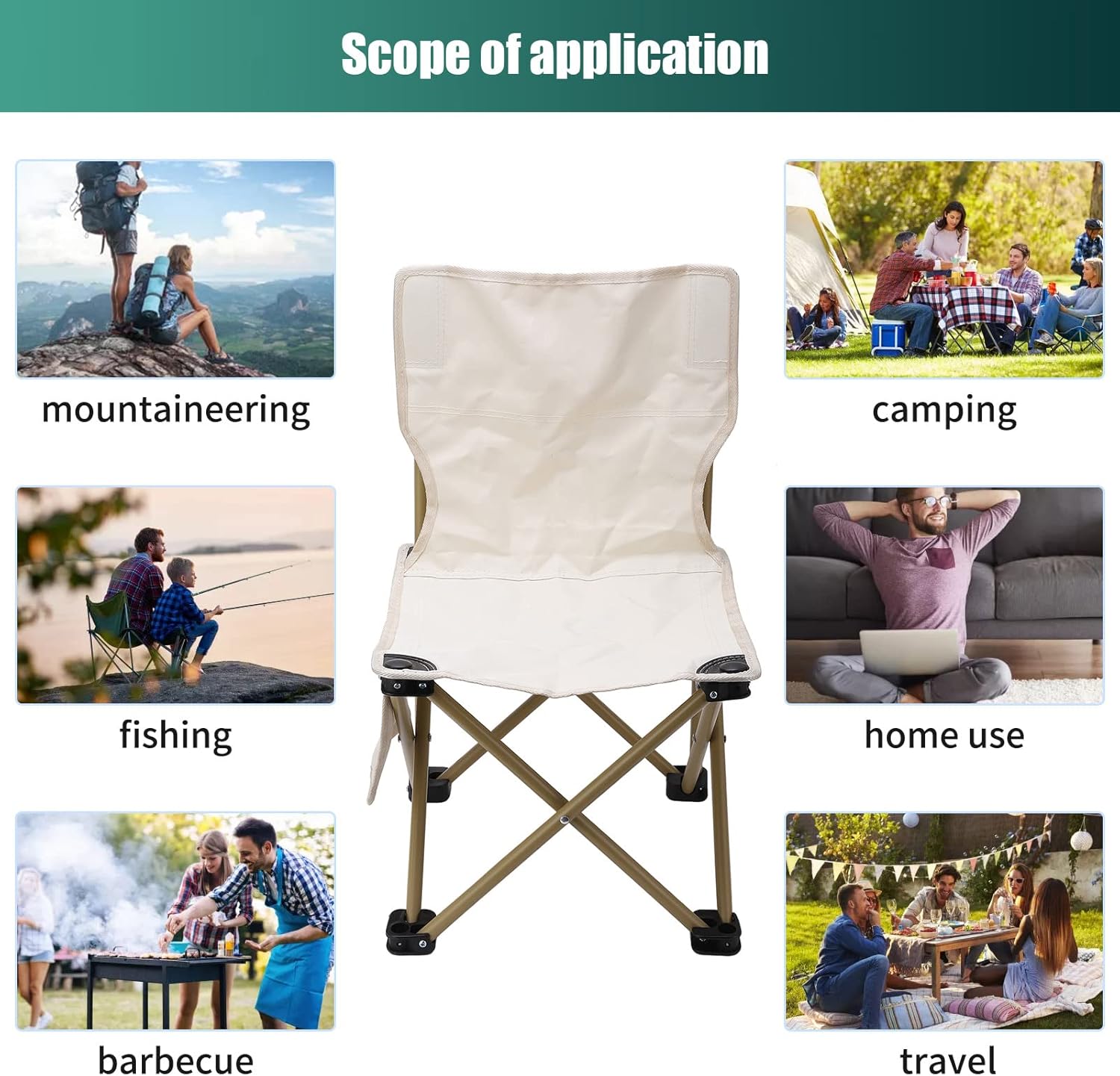 Silla de camping portátil, diseño plegable, marco de acero inoxidable, cojín de tela Oxford, patas antideslizantes para silla, ideal para