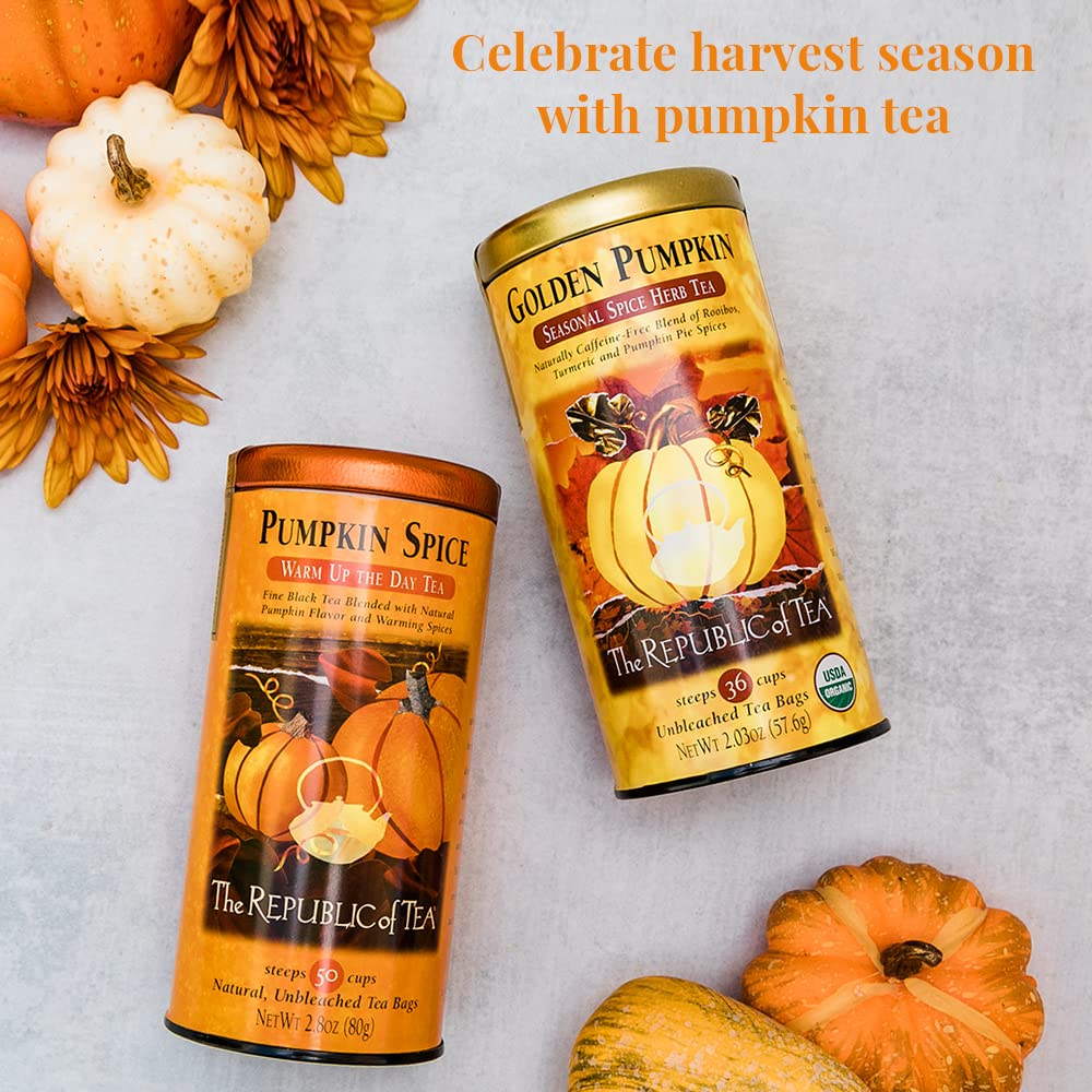 The Republic of Tea Tés de calabaza de otoño de edición limitada – Paquete de té de calabaza y calabaza dorada – 50 y 36 bolsas de té