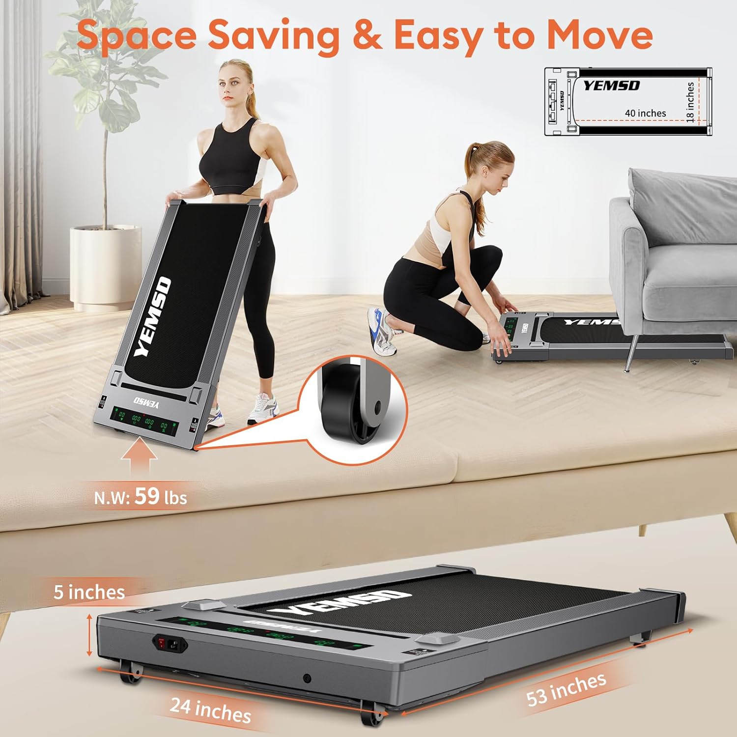 Walking Pad Treadmill, 2.5 HP Under Desk Treadmill for Home Office Walking Treadmill with LED Display,Remote Controller,330LBS Weight Capacity