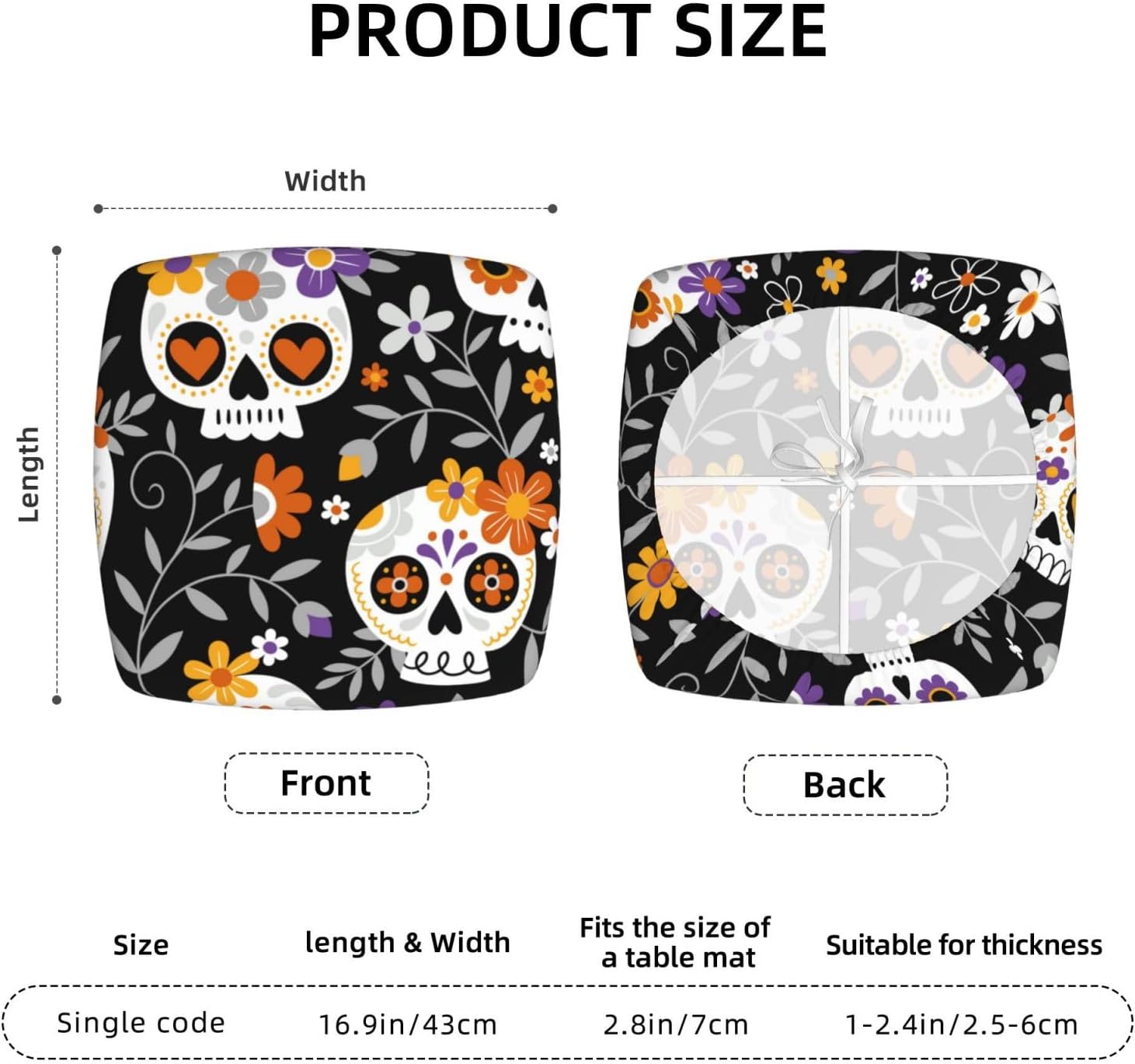 Juego de 4 fundas de cojín para sillas de comedor de calaveras y flores, extraíbles y lavables, fundas para sillas de comedor, reutilizables, para