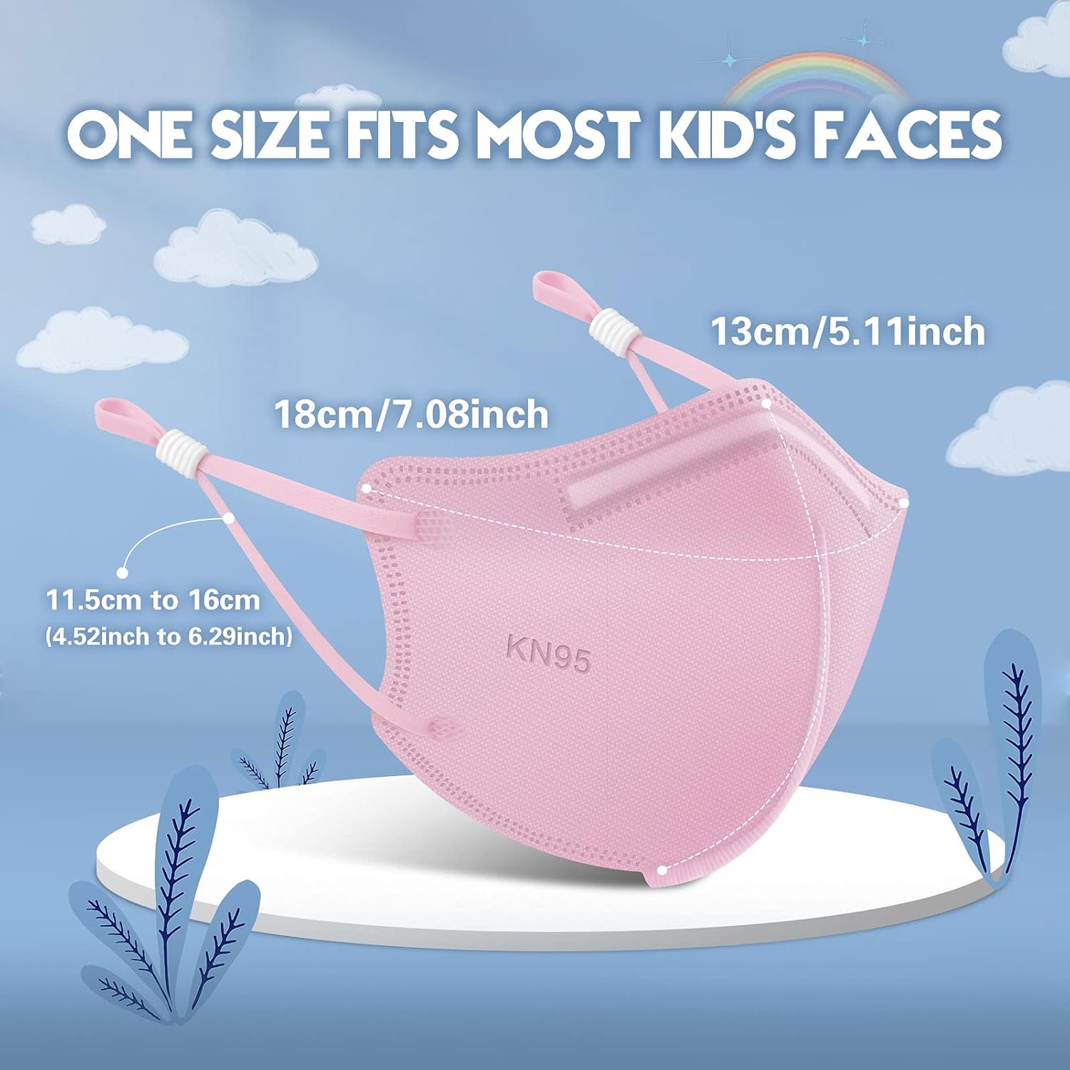 WWDOLL Mascarilla KN95 para niños, paquete de 50 unidades, mascarillas KN95 transpirables de 5 capas, multicolor