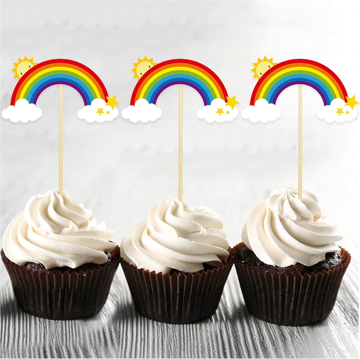 36 piezas de decoración de cupcakes de arco iris colorido arco iris, decoraciones de cumpleaños para decoración de fiesta de cumpleaños de arco