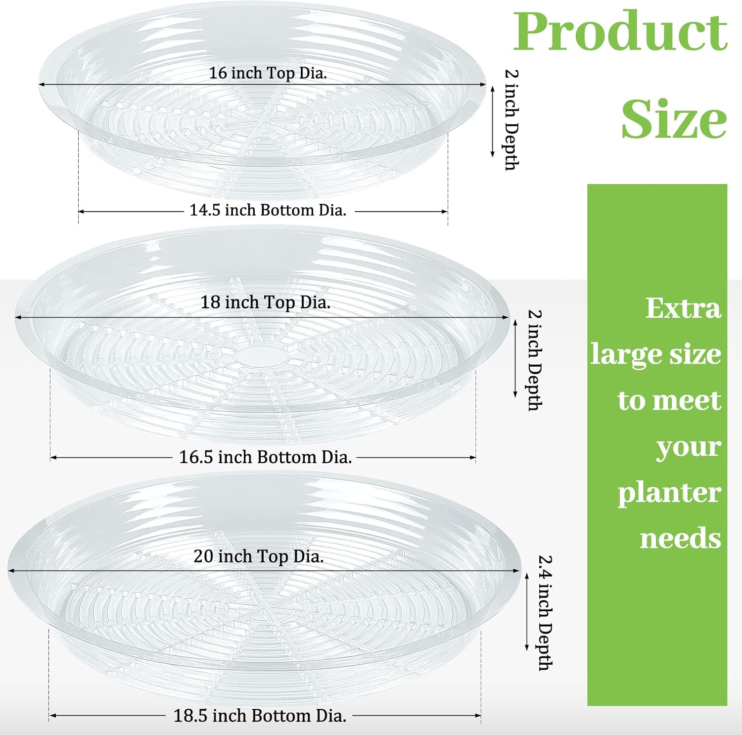 Paquete de 18 platillos grandes de plástico transparente para macetas, bandejas de goteo duraderas para plantas, placa de agua transparente, bandeja