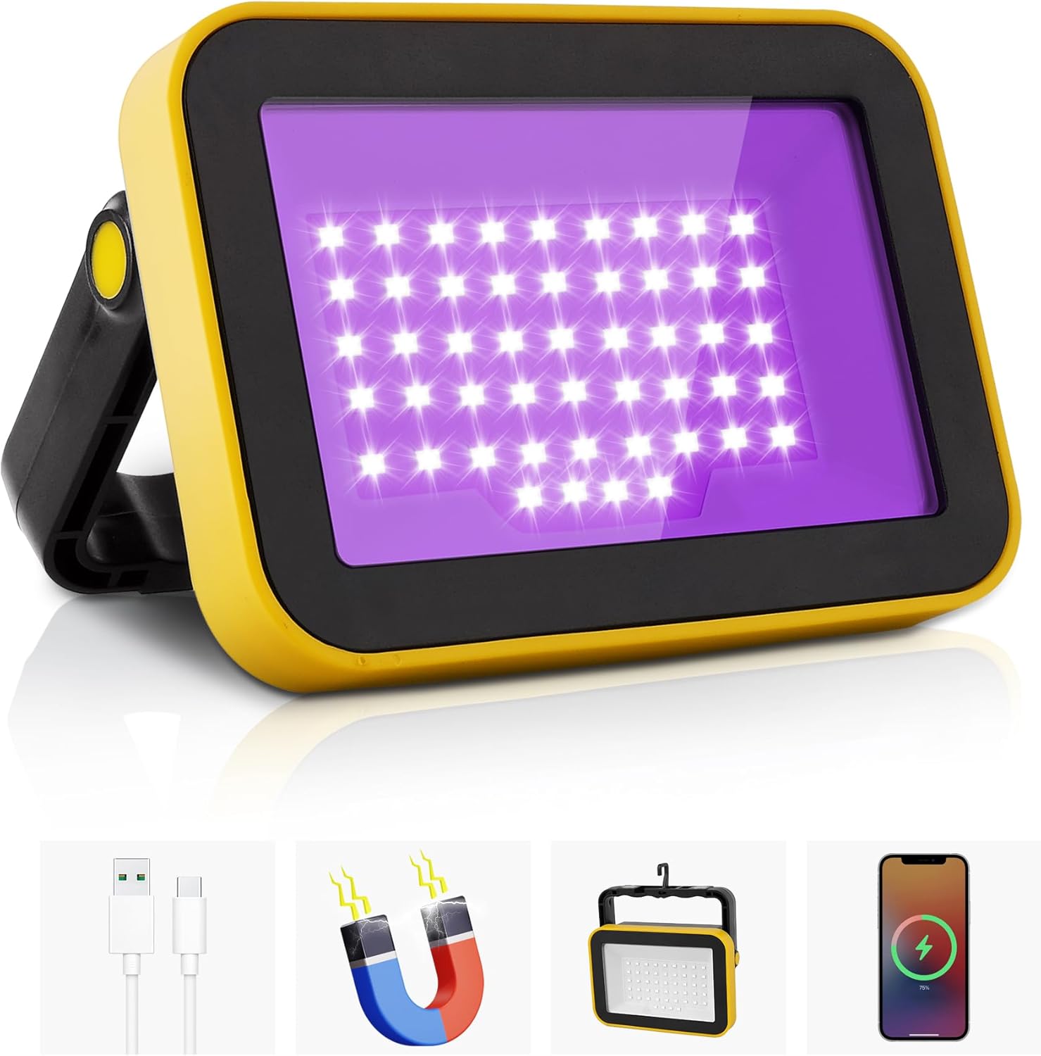 Luz negra LED recargable, luz negra portátil alimentada por batería, luz LED de inundación de 395 nm, luces negras, fiesta de neón brillante, pesca