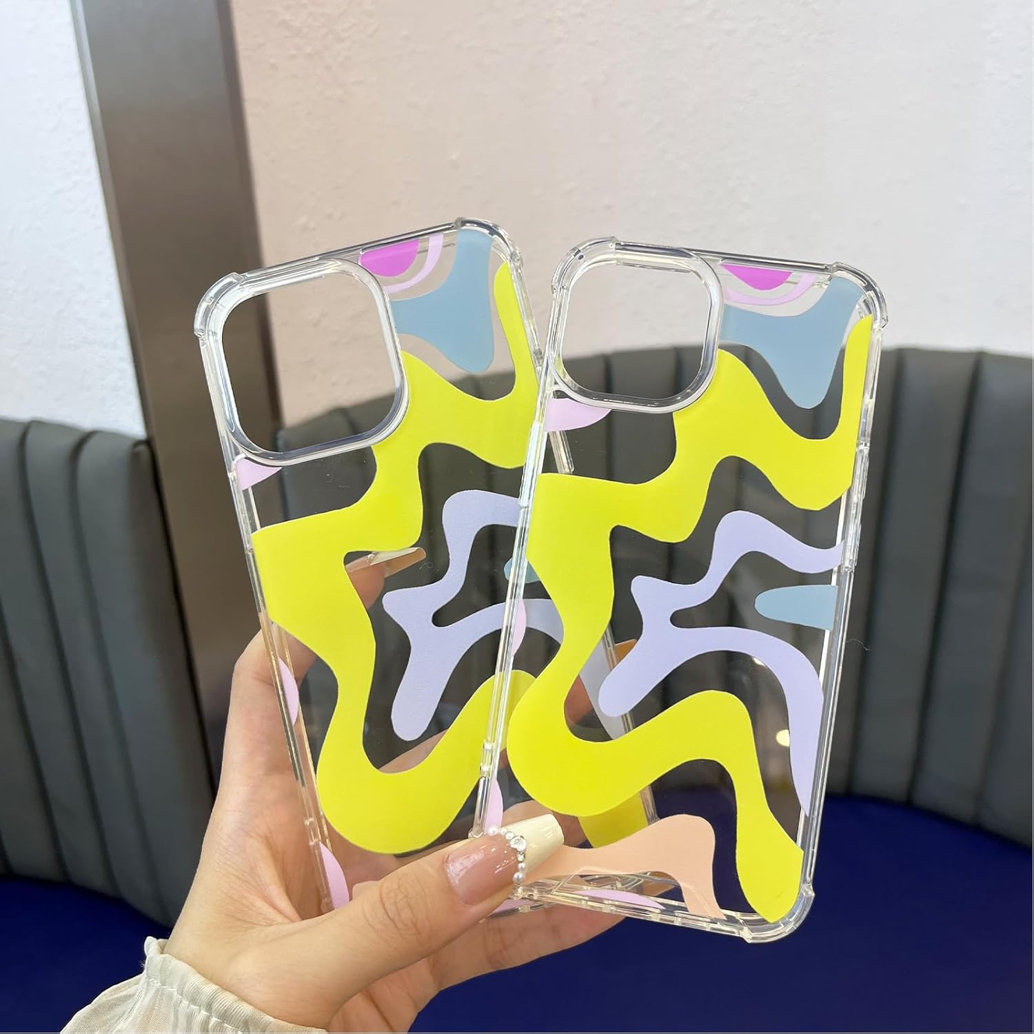 Ginkgonut Funda compatible con iPhone 14 Pro, diseño ondulado simple y simple para mujeres y niñas, funda de TPU suave + protección de policarbonato