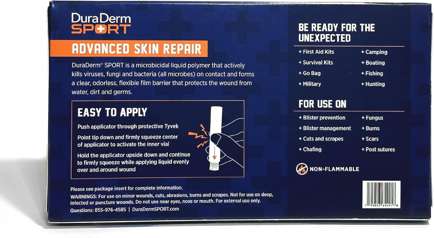 DuraDerm SPORT Vendaje líquido aprobado por la FDA, caja de 5 palitos envueltos individualmente