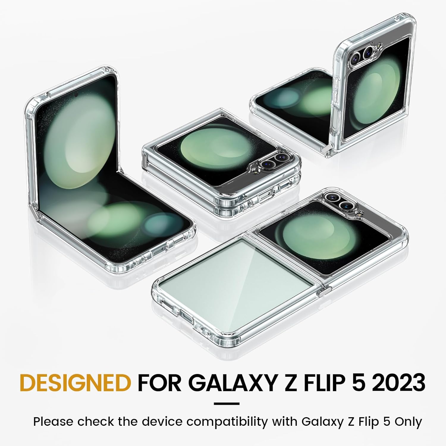VEGO Funda para Samsung Galaxy Z Flip 5 con protector de pantalla, TPU transparente antiamarilleo, ultradelgada, resistente al desgaste, pintura en