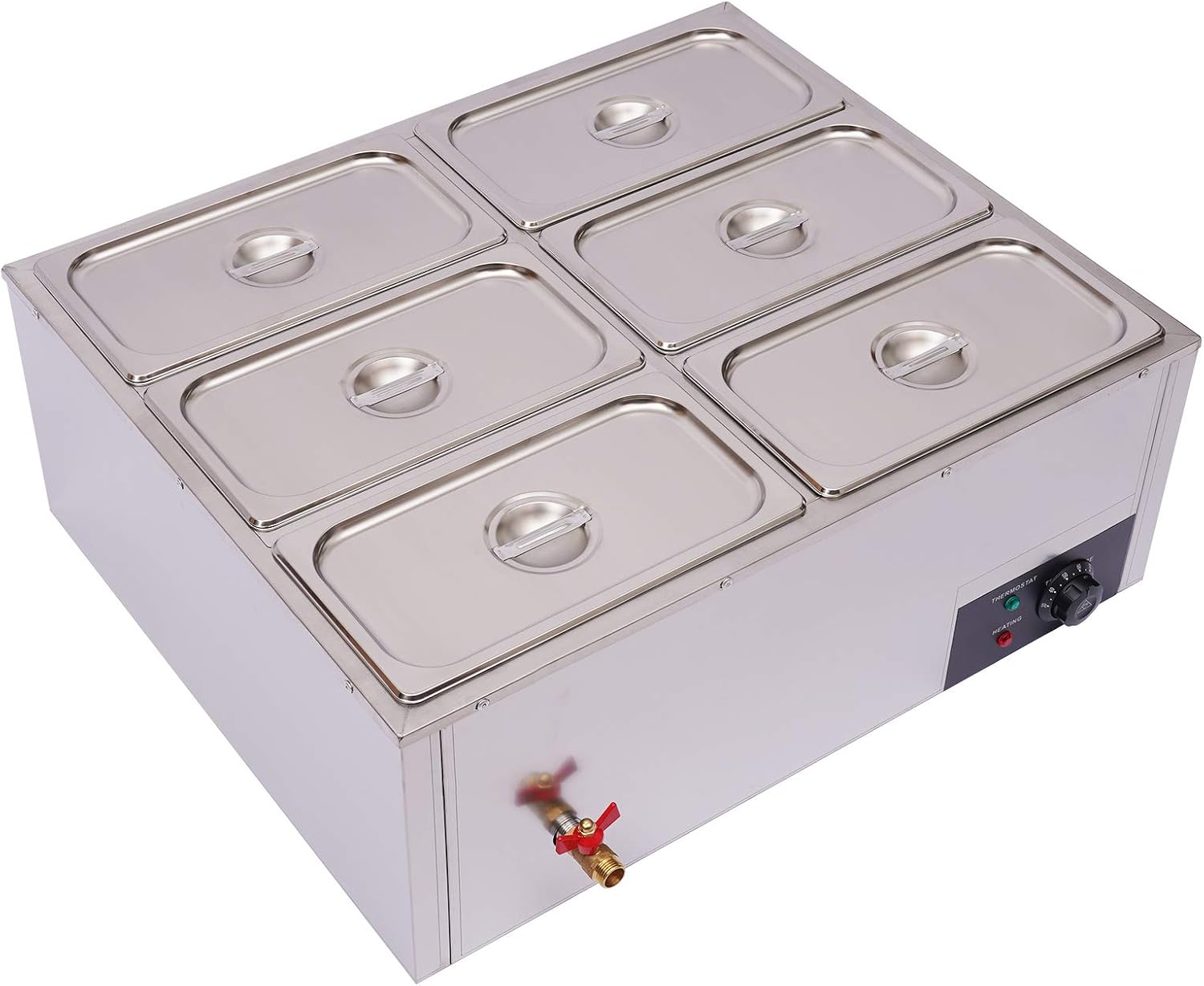 Calentador de alimentos eléctrico comercial de 6 bandejas, 110 V, 850 W, acero inoxidable, Bain-Marie, para encimera de bufé, vaporizador de vapor,