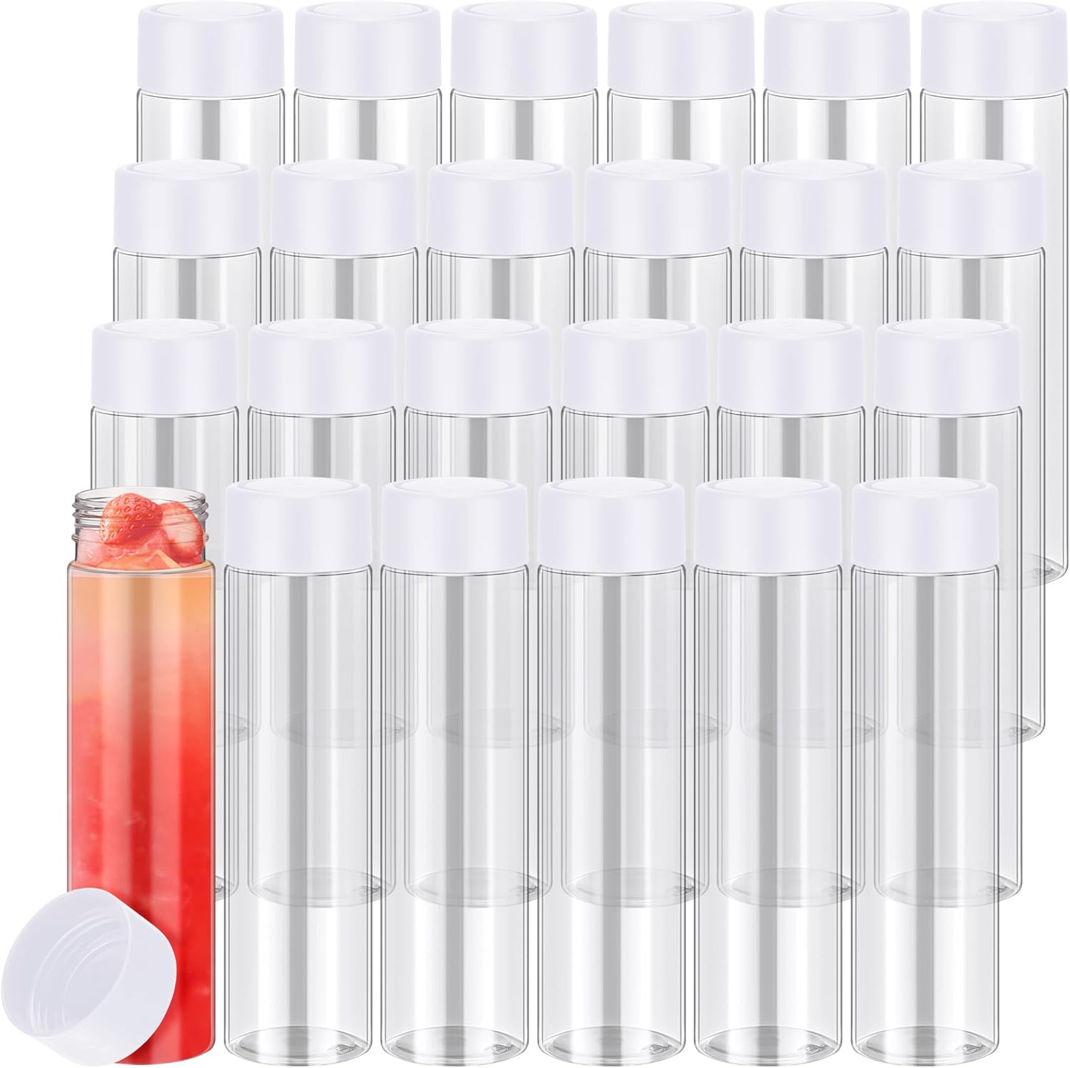 24 botellas de plástico para jugo de 13.5 onzas con tapas, botellas sensoriales reutilizables con tapas blancas, botellas de agua a granel,