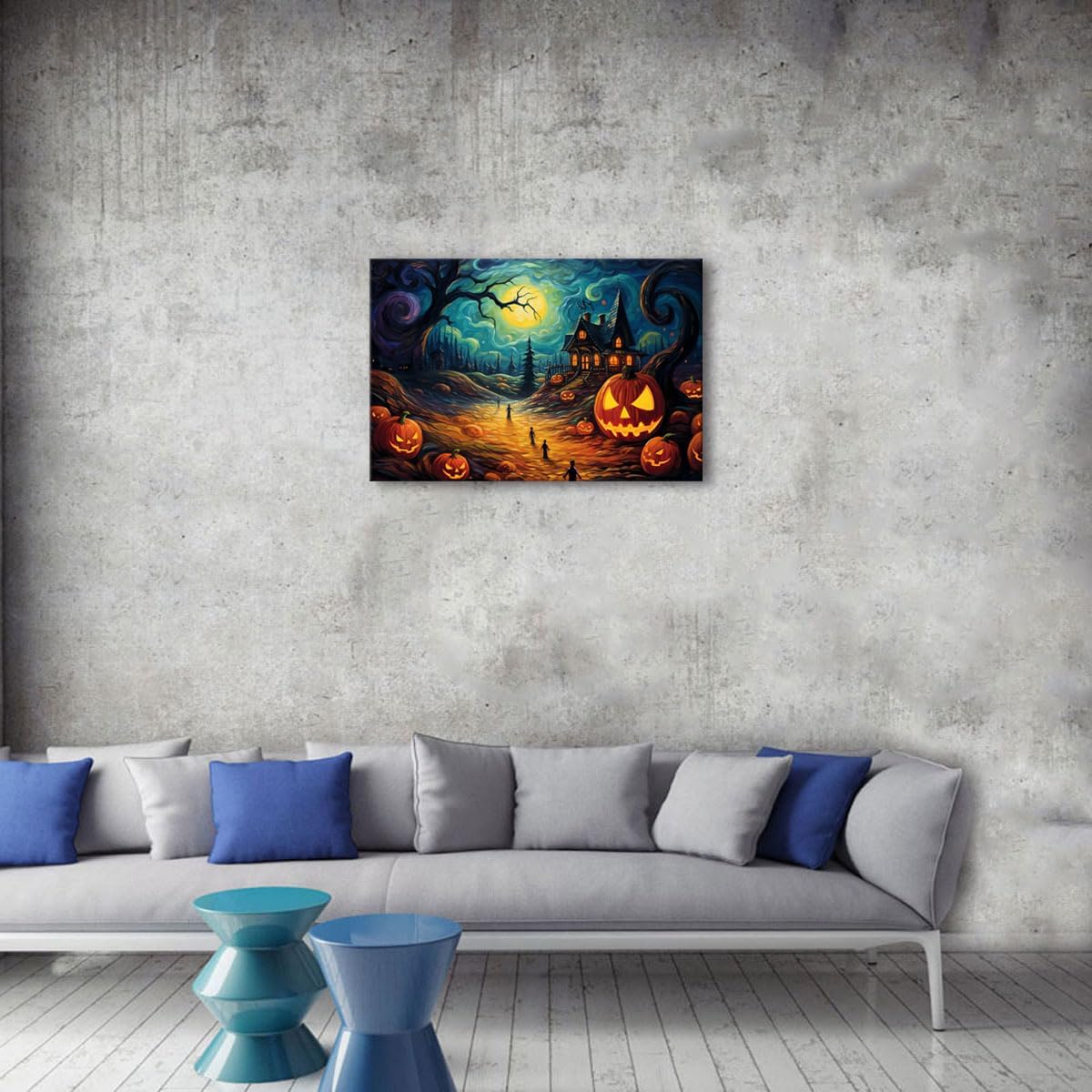 Impresiones en lienzo de noche de Halloween, arte de pared e imágenes espeluznantes de 24 x 36 pulgadas, sin marco