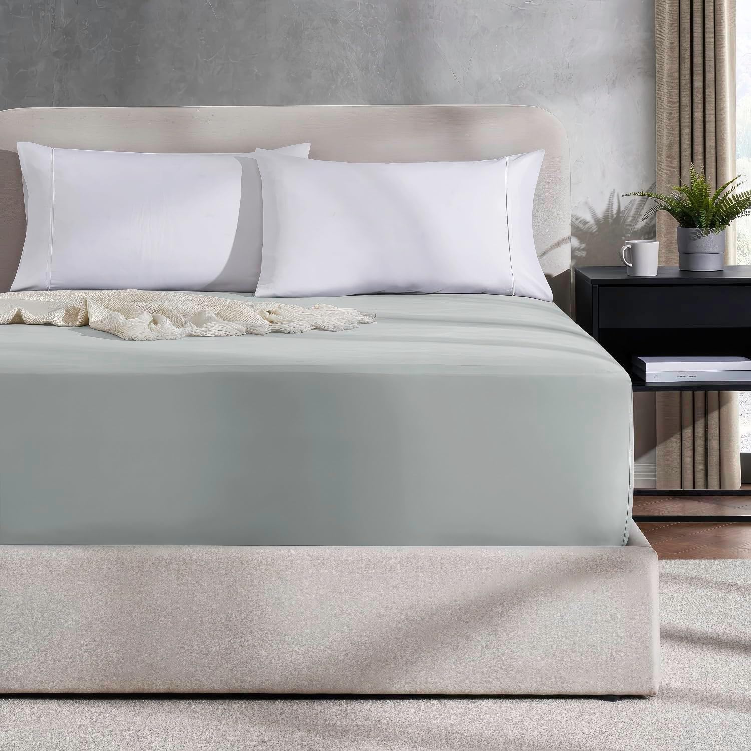 Nestl Bedding – Sábanas bajeras con bolsillo profundo de 53 cm, Microfibra, Gris Plateado Claro, gemelo