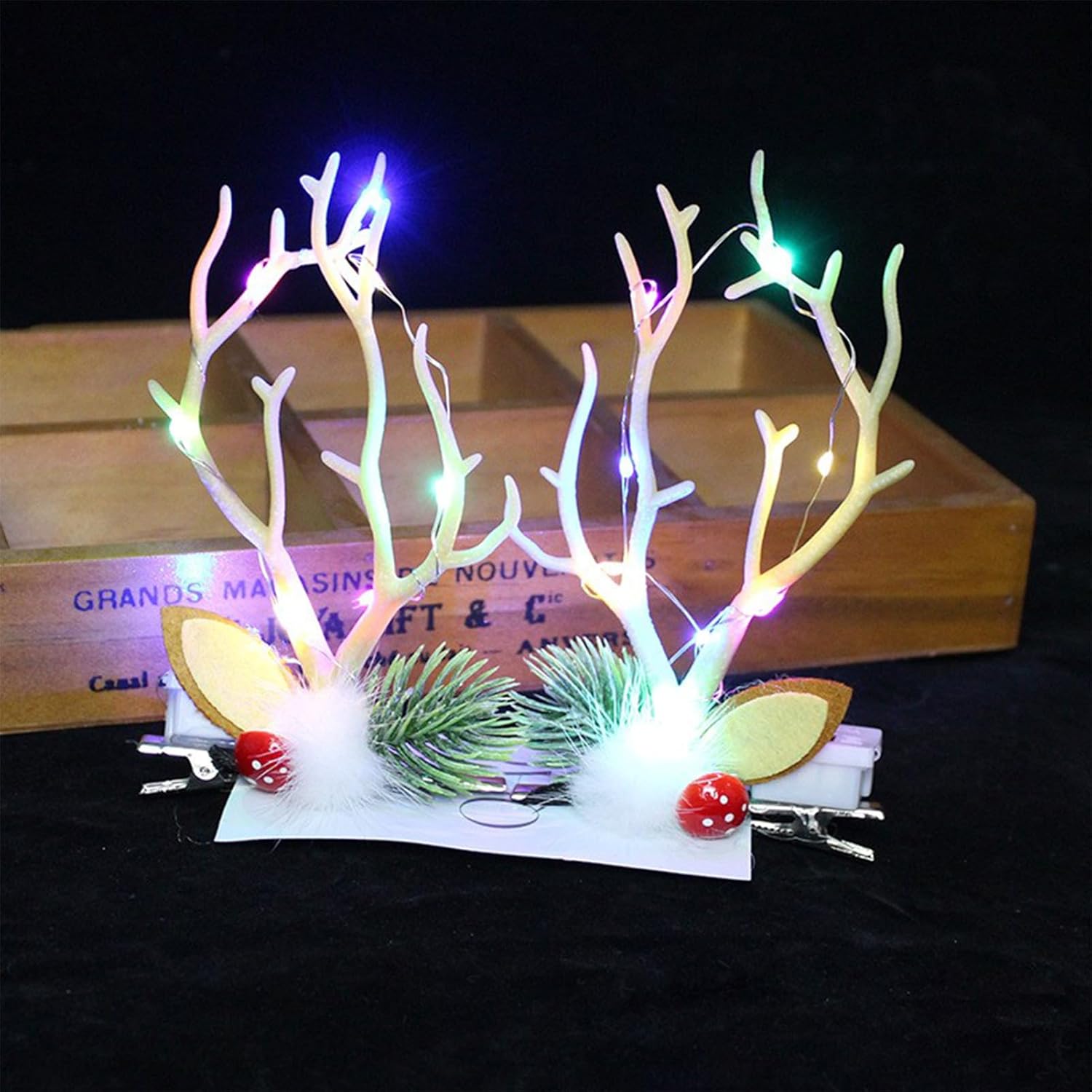 Pinzas para el cabello de Navidad LED, ramas brillantes, horquilla iluminada, pasadores de pelo de alce, decoración para el cabello, suministros de