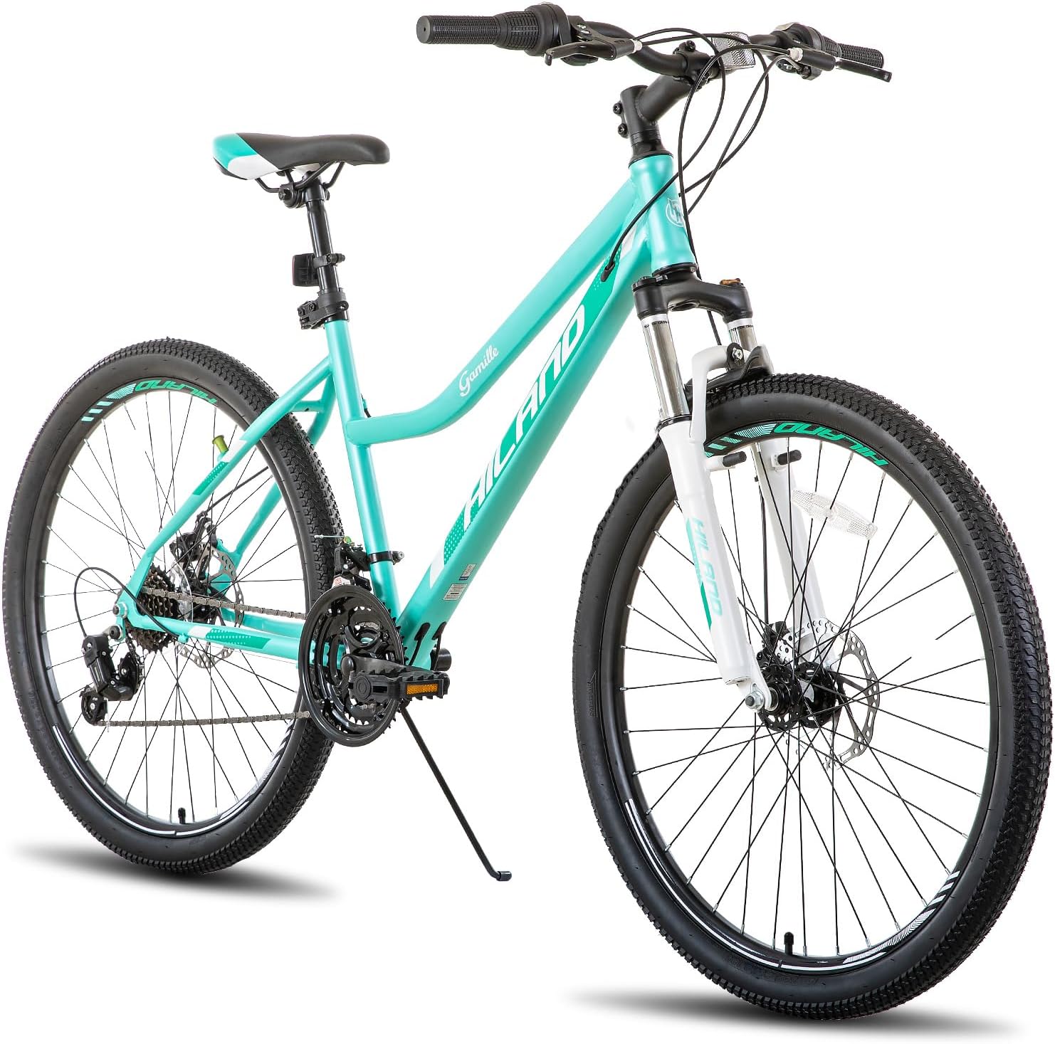 Hiland – Bicicleta de montaña de 26 pulgadas para mujer, con marco pasante, Shimano 21 velocidades, horquilla de suspensión MTB, bicicleta para