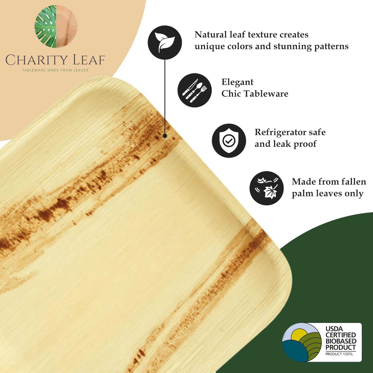 Cuenco cuadrado desechable de hoja de palma de 6 pulgadas (50 piezas)  Como bambú  Todo natural y biodegradable  Tablas de embutidos, barbacoas y