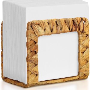 Glenmal Servilletero de ratán para mesa de granja, servilletero independiente de jacinto de agua, dispensador de servilletas vintage de país Glenmal Servilletero de ratán para mesa de granja, servilletero independiente de jacinto de agua, dispensador de servilletas vintage de país