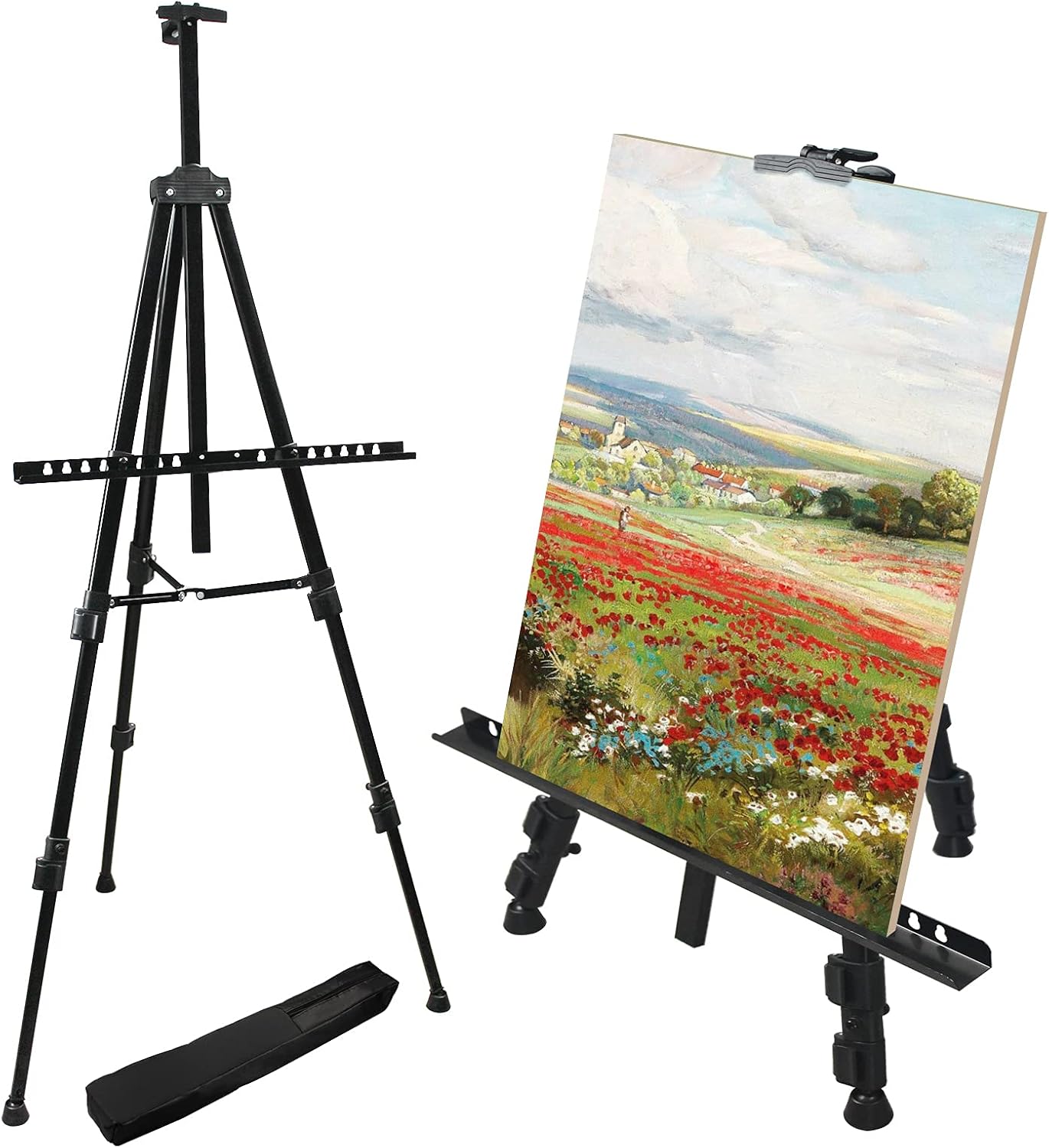 RRFTOK Caballete de exhibición de doble nivel de 72 pulgadas, caballetes de arte de material metálico, caballete ajustable para pintar lienzos de 22