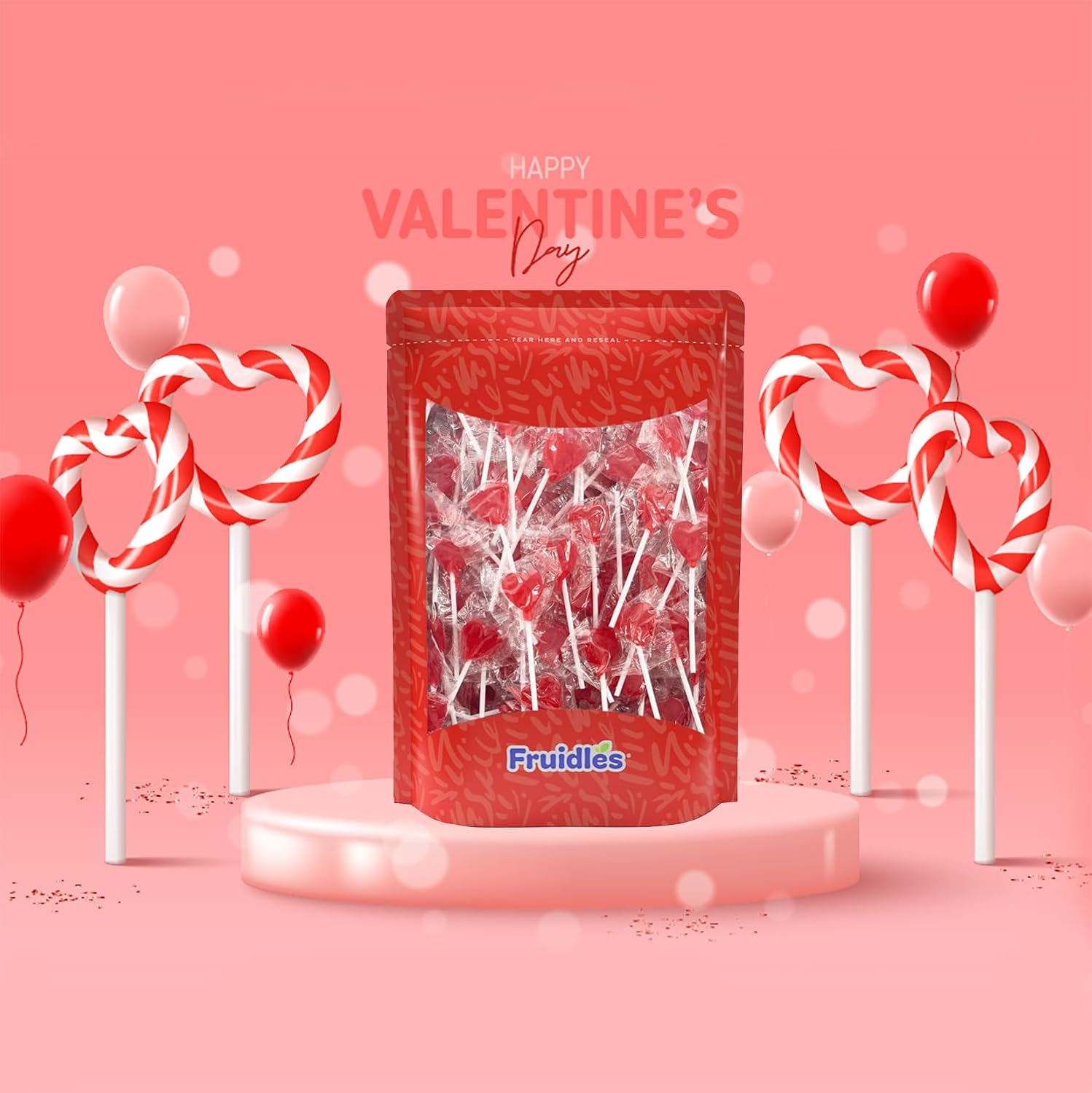Mini paletas para el día de San Valentín con forma de corazón rojo con sabor a fresa, envueltas individualmente, paletas de 0.18oz, aprox. 40