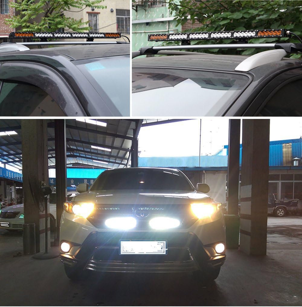 Barra de luz LED de una sola fila de 20 pulgadas, color blanco ámbar amarillo, barra de luz LED, barra de faros delanteros, lámpara de conducción