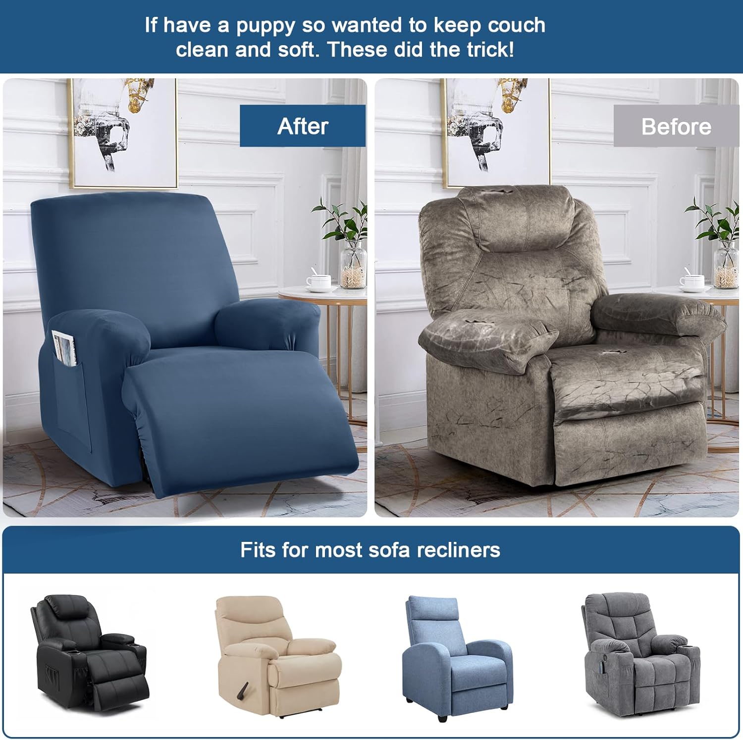 TAOCOCO Fundas para sillas reclinables, tela de poliéster elástico, 3 piezas para sillones reclinables grandes, suaves, transpirables y agradables