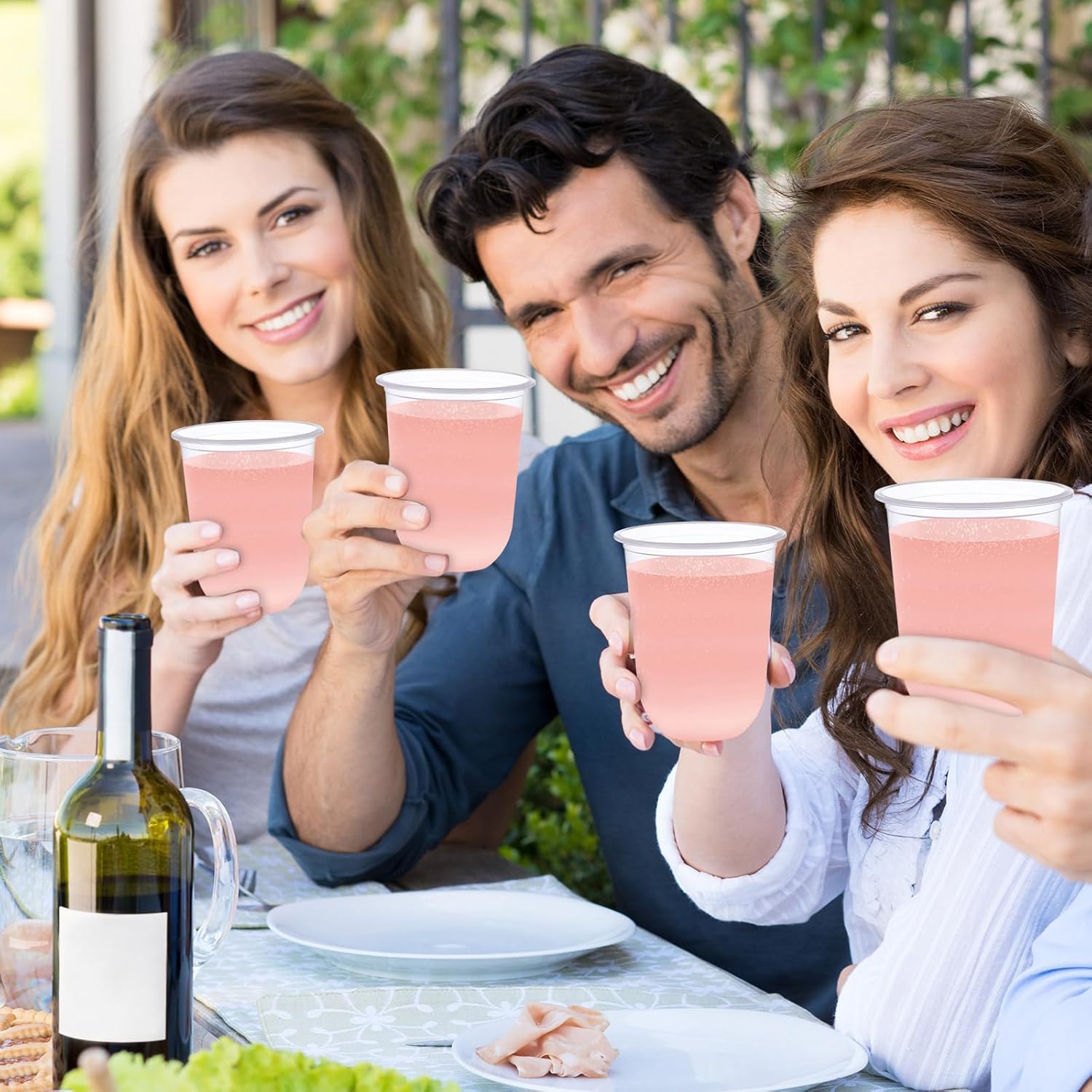 Ziliny 100 copas de vino de plástico sin tallo, desechables, de plástico transparente, para fiestas, bodas, cumpleaños, cócteles (16 onzas)